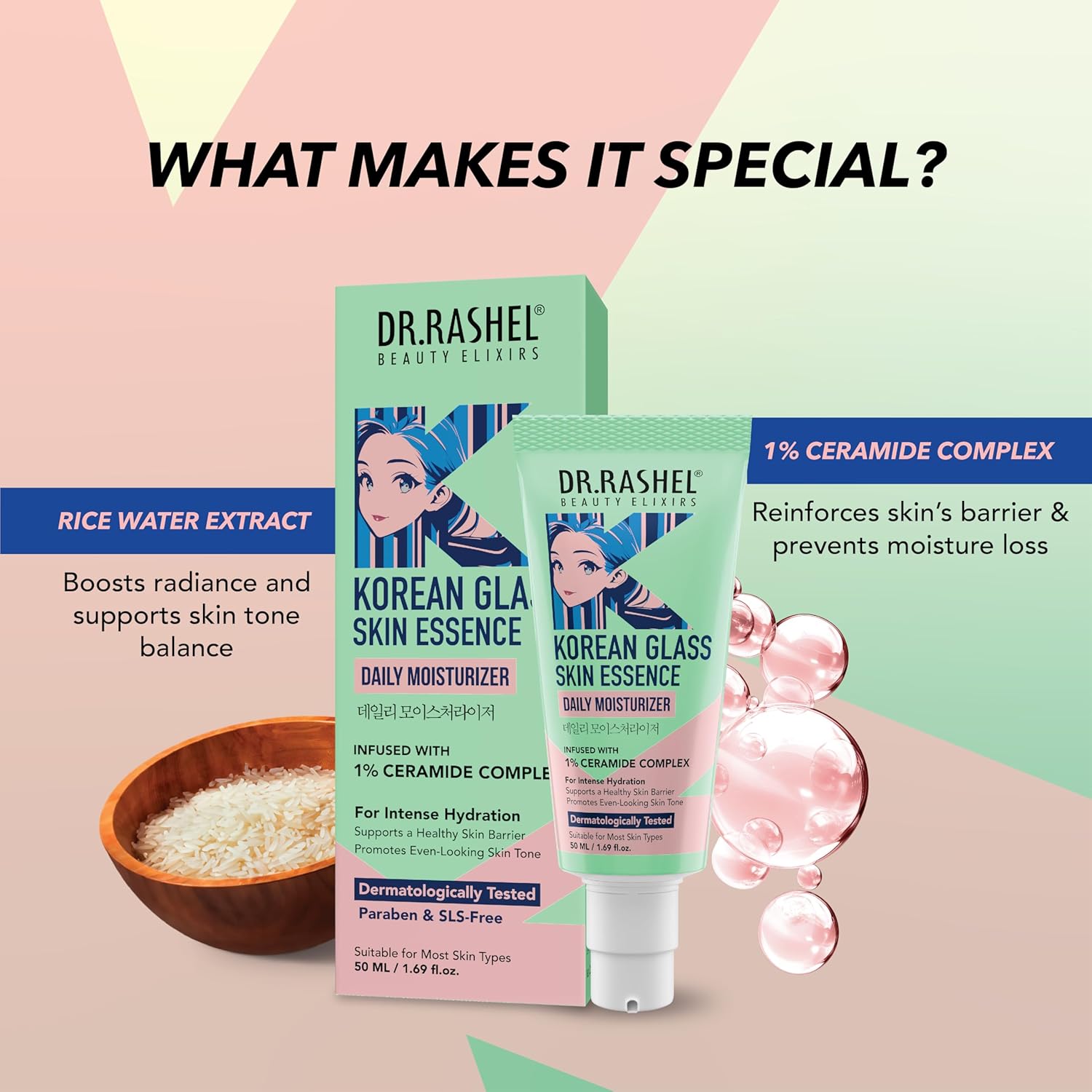 DR.RASHEL Korean Moisturiser with 1% ceramide and Rice Water for Glass skin (50 ml) Dr. Rashel