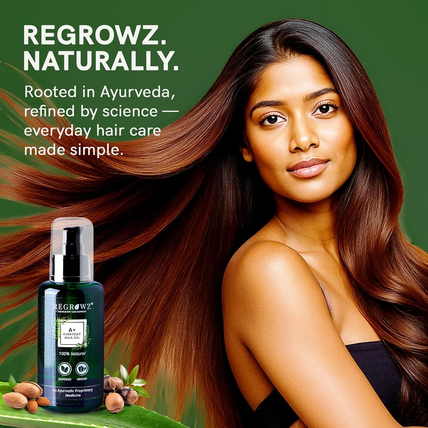 Regrowz A+ Everyday Hair Oil – Ayurvedic Daily Nourishment for Hair Fall Control, Scalp Health & Hair Texture Enhancement with Almond & Argan Oils plus 20+ Herbs – Sulfate & Paraben Free – 100 ml Beauty Bumble