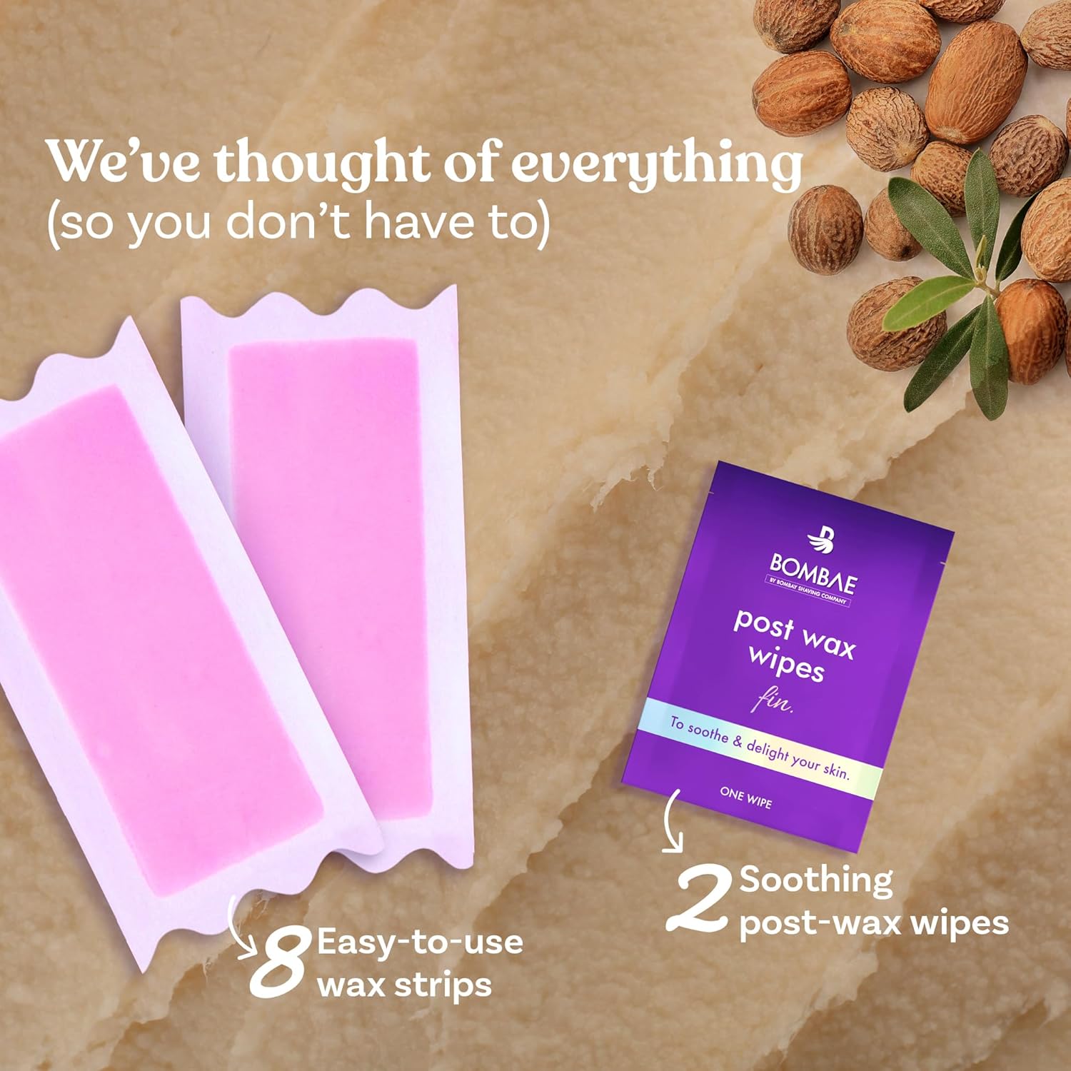 Bombae Full Body Wax Strips with Shea Butter for Women (8+2 Strips)| Full Body Cold Wax Strips for Arms, Underarms, Legs | Post-wax Wipes for mess-free, Smooth skin BOMBAE