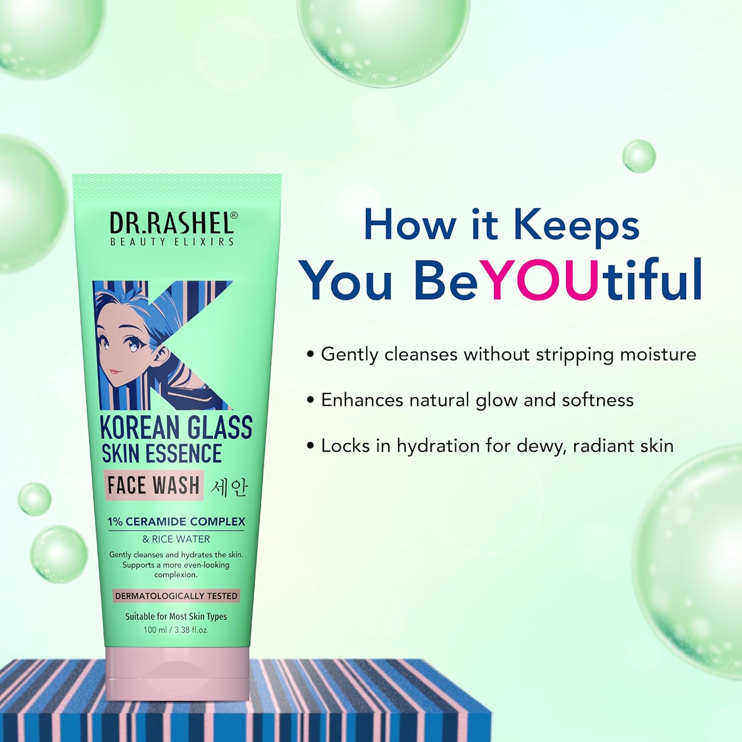 DR.RASHEL Korean Face Wash | With Rice Water & 1% Ceramide Complex | Brightening | Hydrating | Gentle Cleanser For All Skin Types | 100ml Dr. Rashel