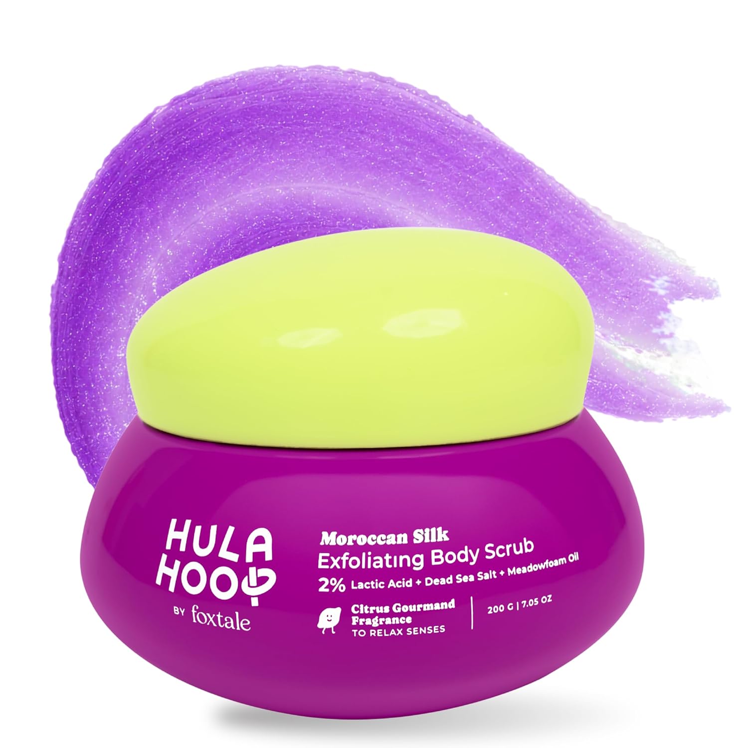 Hula Hoop Exfoliating Body Scrub by Foxtale | Smoothes Skin & Fades Tan | Dead Sea Salt + Perlite + Lactic Acid | Prevents Strawberry Skin | Hydrates & Nourishes Skin Barrier FOXTALE