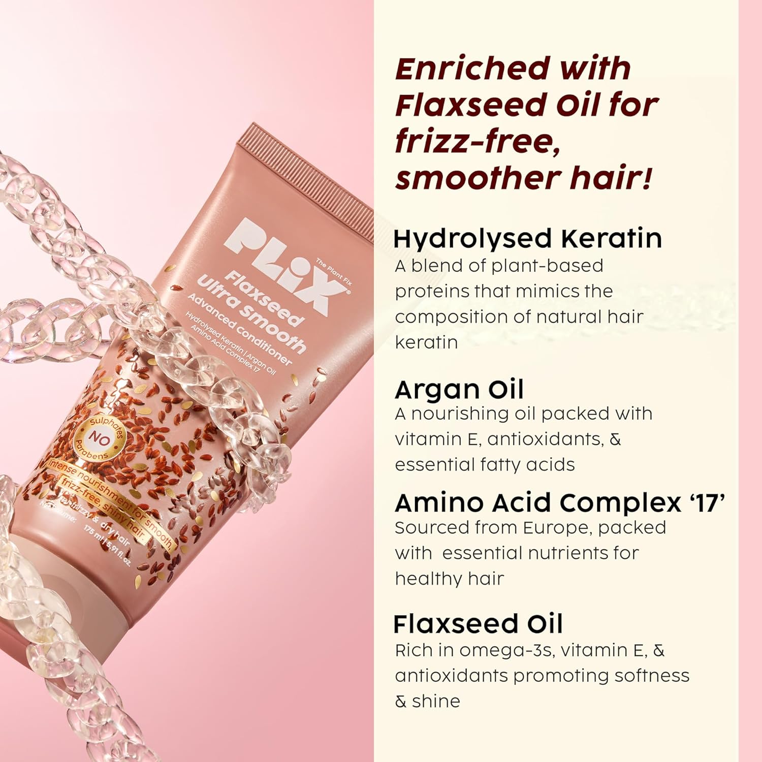 PLIX - THE PLANT FIX Flaxseed Ultrasmooth Advanced Conditioner | Plant Keratin PF & Flaxseed Oil | Smooth & Manageable Hair | Controls Frizz | Paraben & Sulphate Free | For Men & Women | 175ml Beauty Bumble