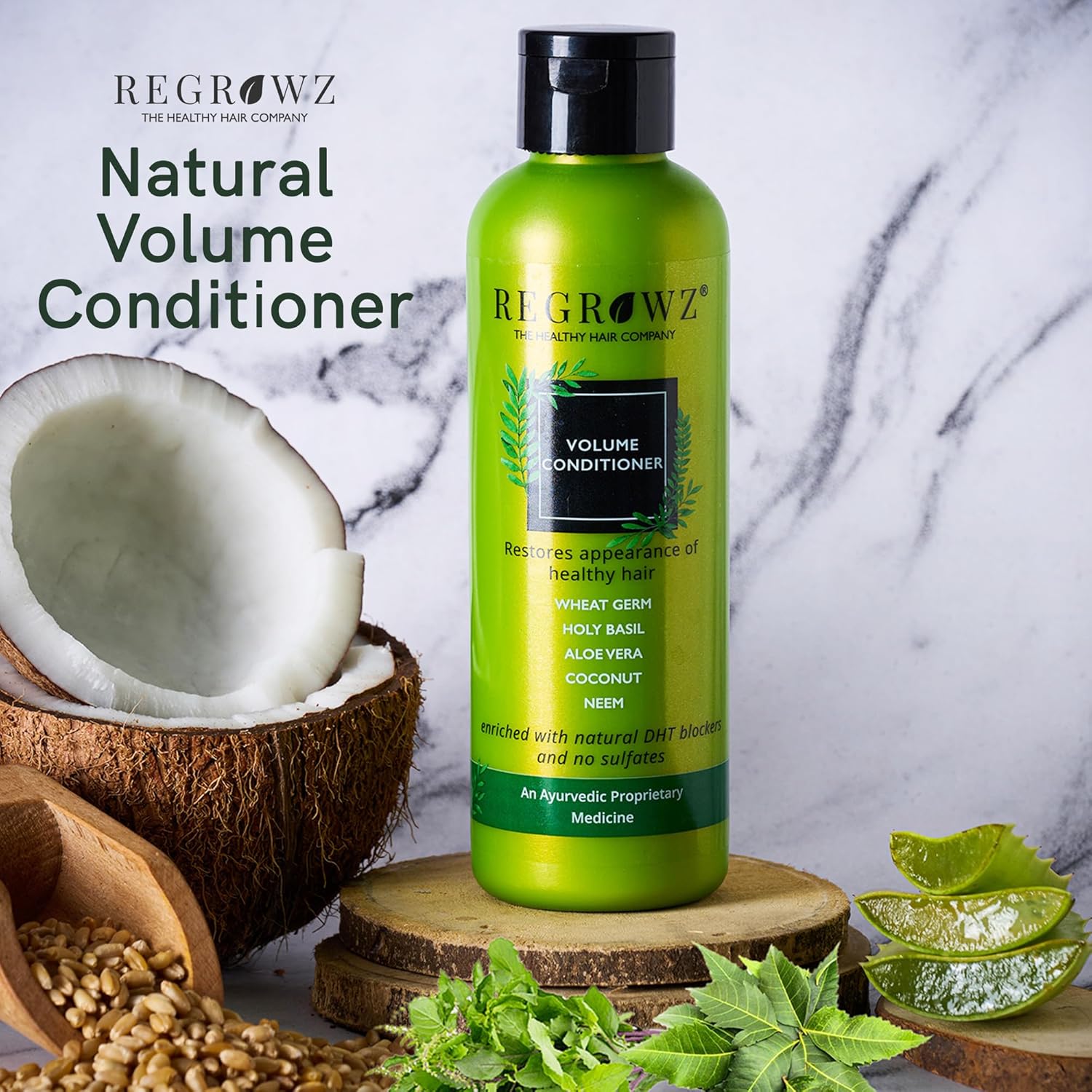 Regrowz Natural Volume Hair Conditioner – 200ml With Aloe Vera, Biotin, Neem and Herbal Extracts Lightweight Conditioner for Daily Use for Frizzy Curly Dry and Oily Hair Beauty Bumble