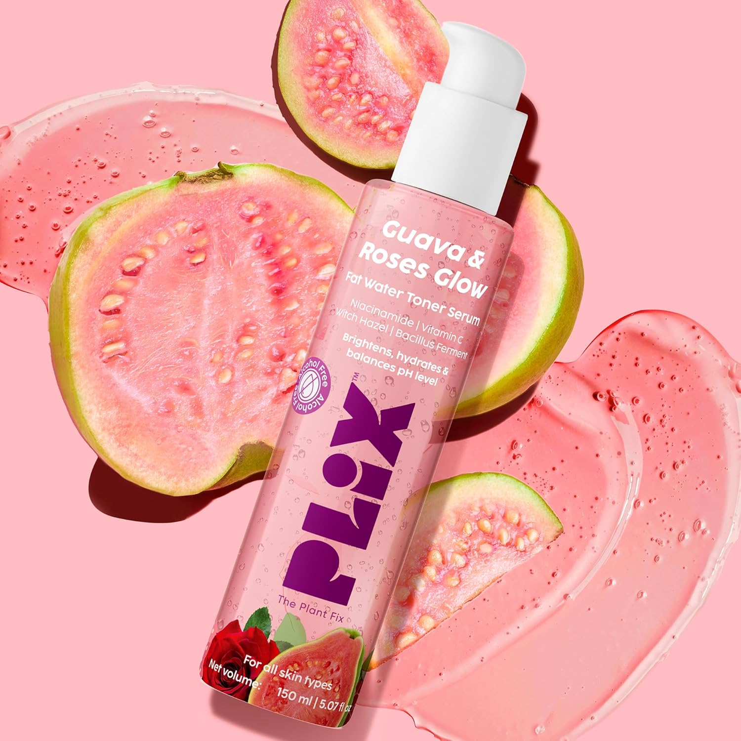 PLIX - THE PLANT FIX Guava & Roses Glow Fat Water Toner Serum | 2-in-1 Toner serum | Fades Blemishes, Tightens & Cleanses Pores | Soothes Redness & Irritated Skin | 150ml PLIX
