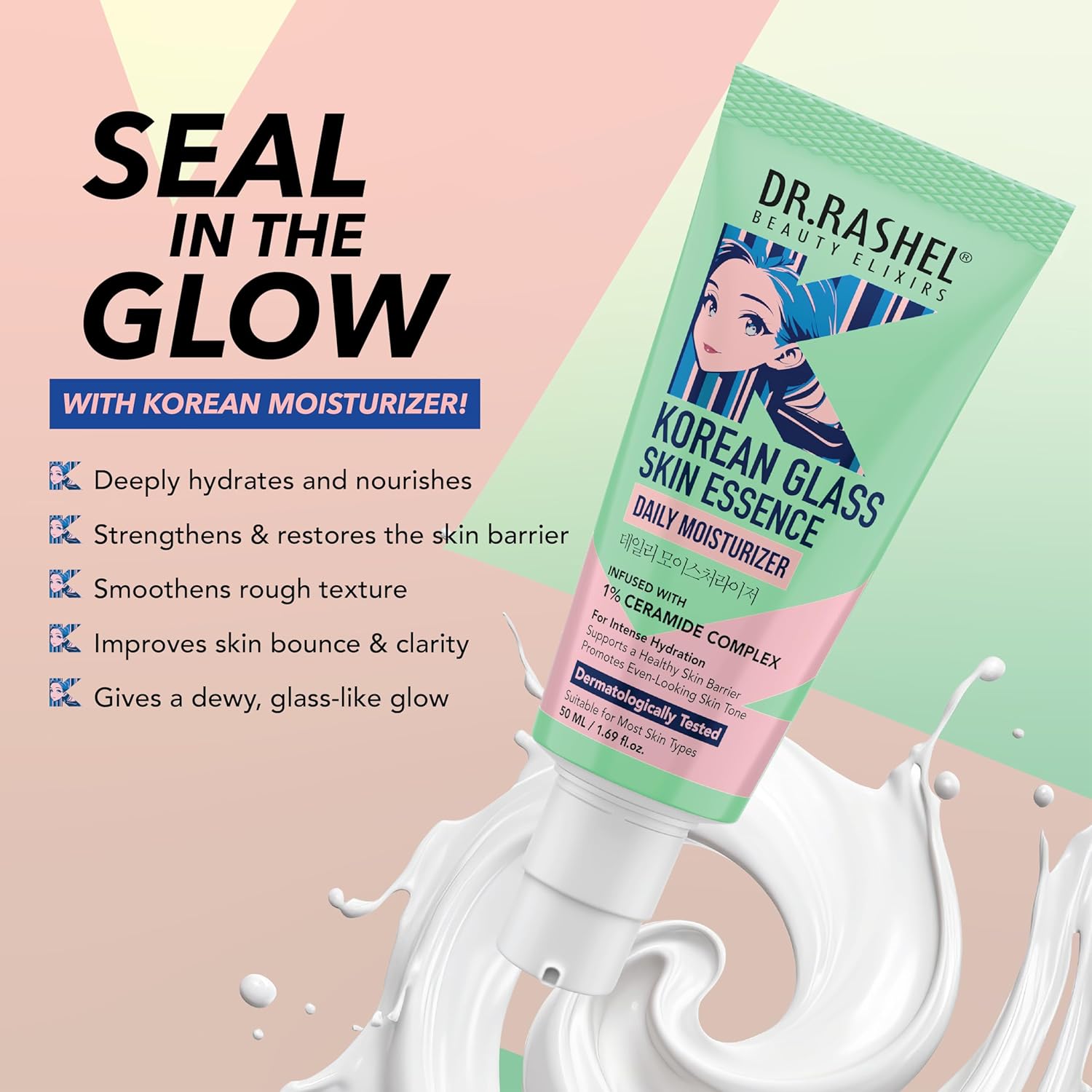 DR.RASHEL Korean Moisturiser with 1% ceramide and Rice Water for Glass skin (50 ml) Dr. Rashel
