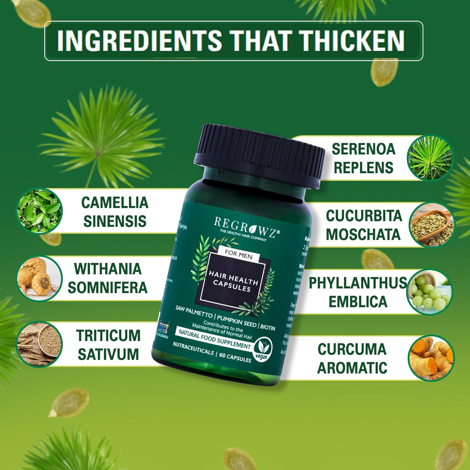 Regrowz Hair Capsules for Men – With Biotin, Pumpkin Seeds & Herbal Extracts | Nutritional Hair Supplement for Well-Groomed, Fuller Appearance, 60 Capsules Beauty Bumble