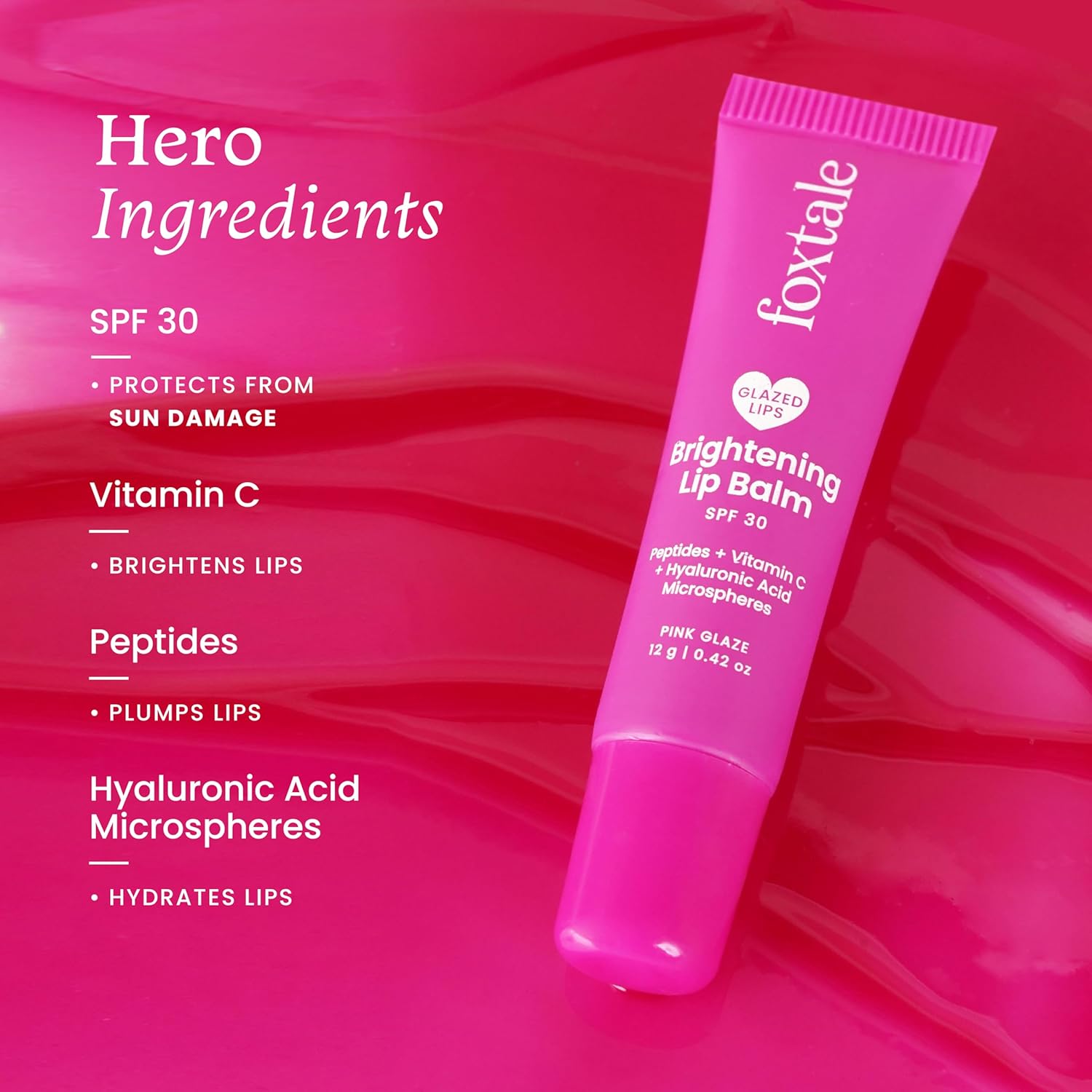 Foxtale Brightening SPF30 Lip Balm with Peptides, Vitamin C & Hyaluronic Acid | Brightens Lips | Reduces Pigmentation | Hydrates Lips | SPF Lip Balm | Tinted Lip Balm - Pink Glaze 12gm FOXTALE