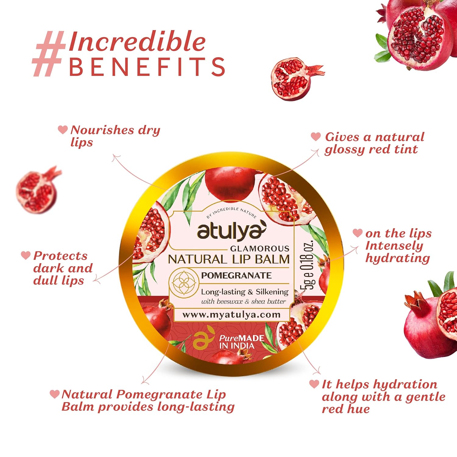 Atulya Natural Lip Balm Pomegranate long lasting & Silkening 5G Atulya