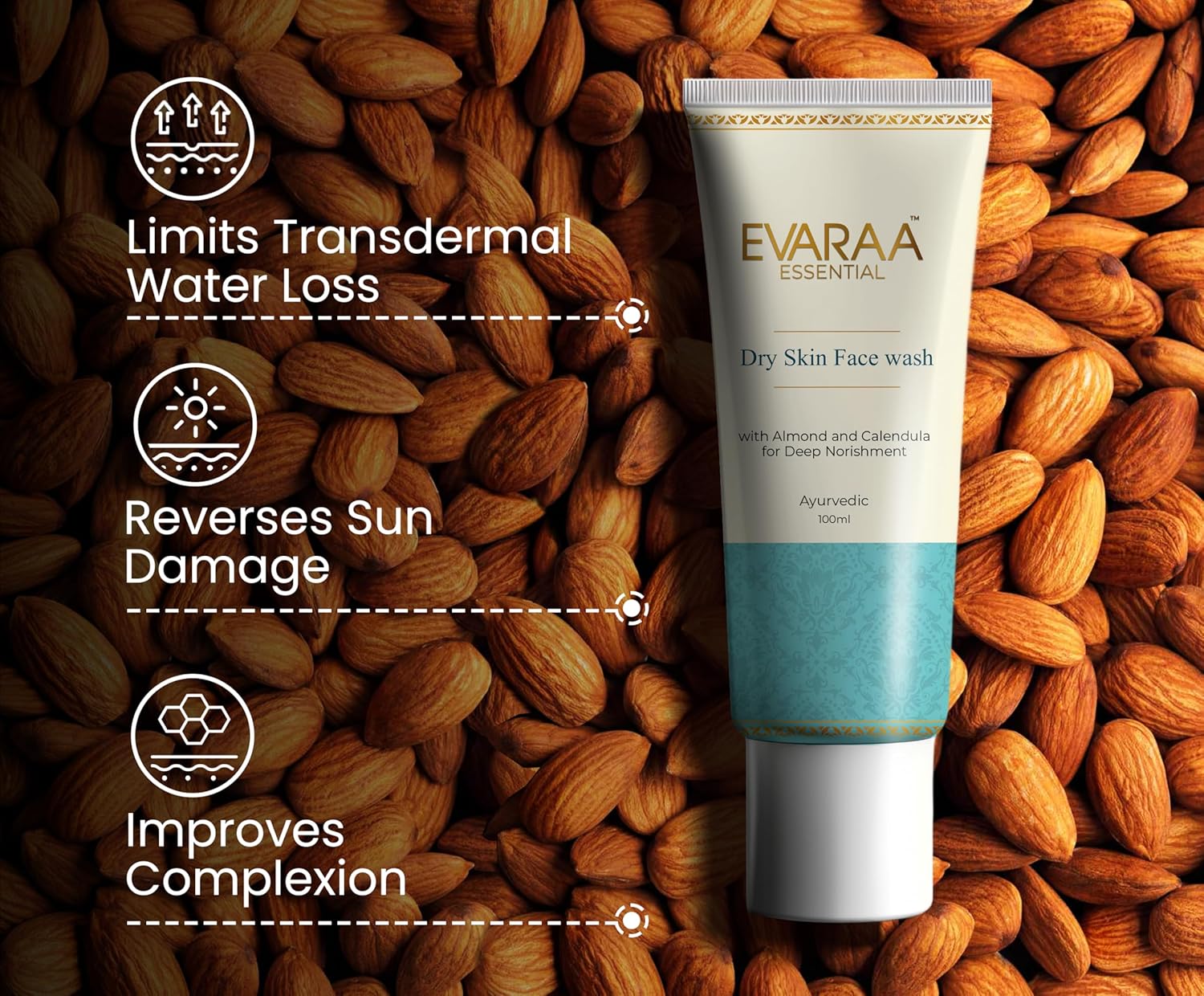Evaraa Essential Dry Skin Face wash Repair + Free Gentle Skin Hydrating Face Wash Cleanser with Almond and Calendula 100ml evaraa