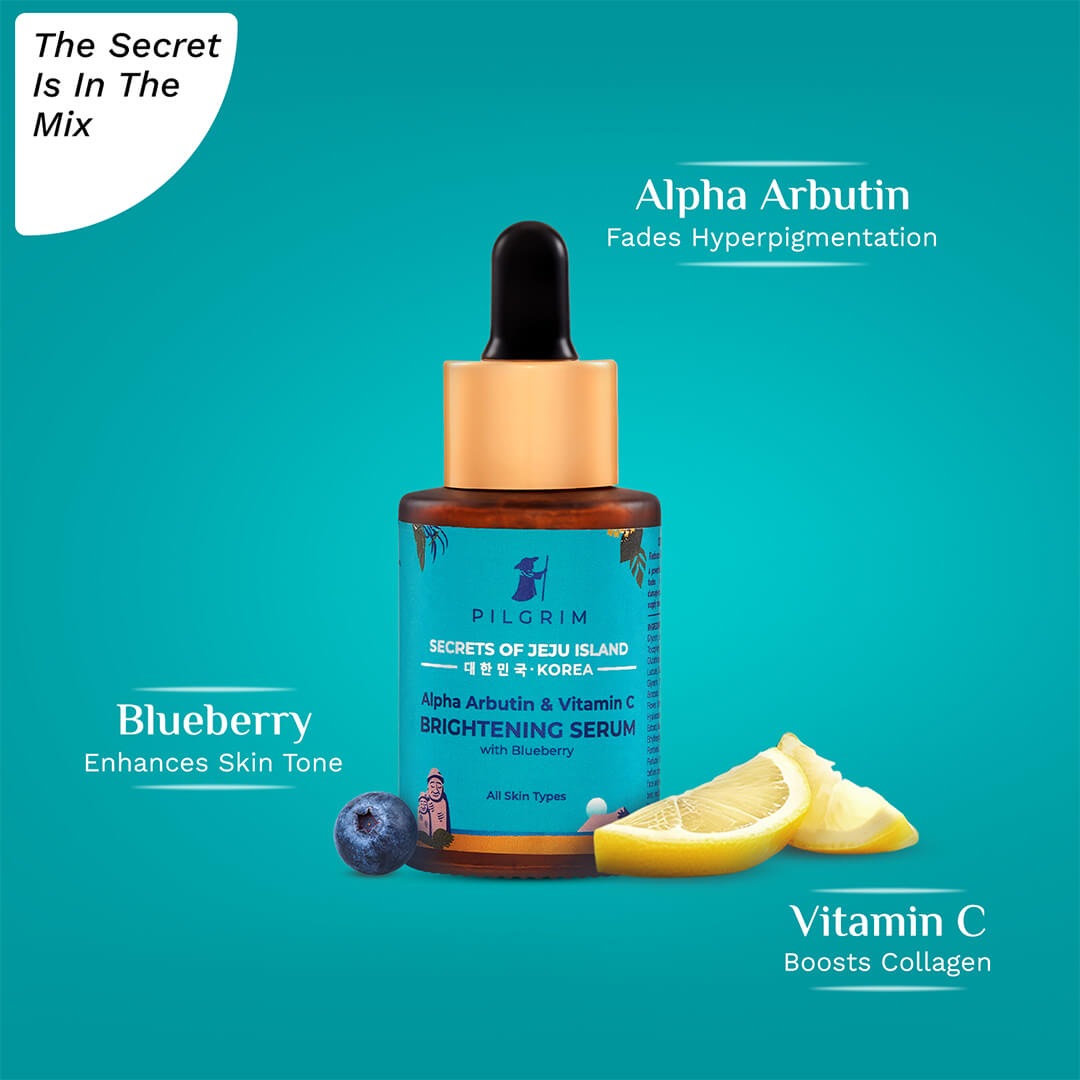 PILGRIM Korean 2% Alpha Arbutin & 3% Vitamin C Brightening Face Serum for glowing skin| Vegan & Cruelty-free | 30ml Pilgrim
