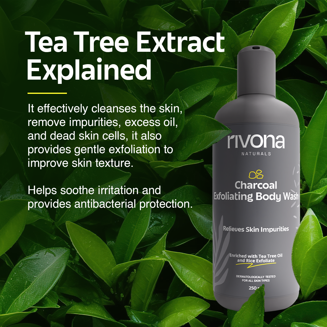 Rivona Charcoal Body Wash with Rice Scrub and Tea tree for exfoliation 250ML