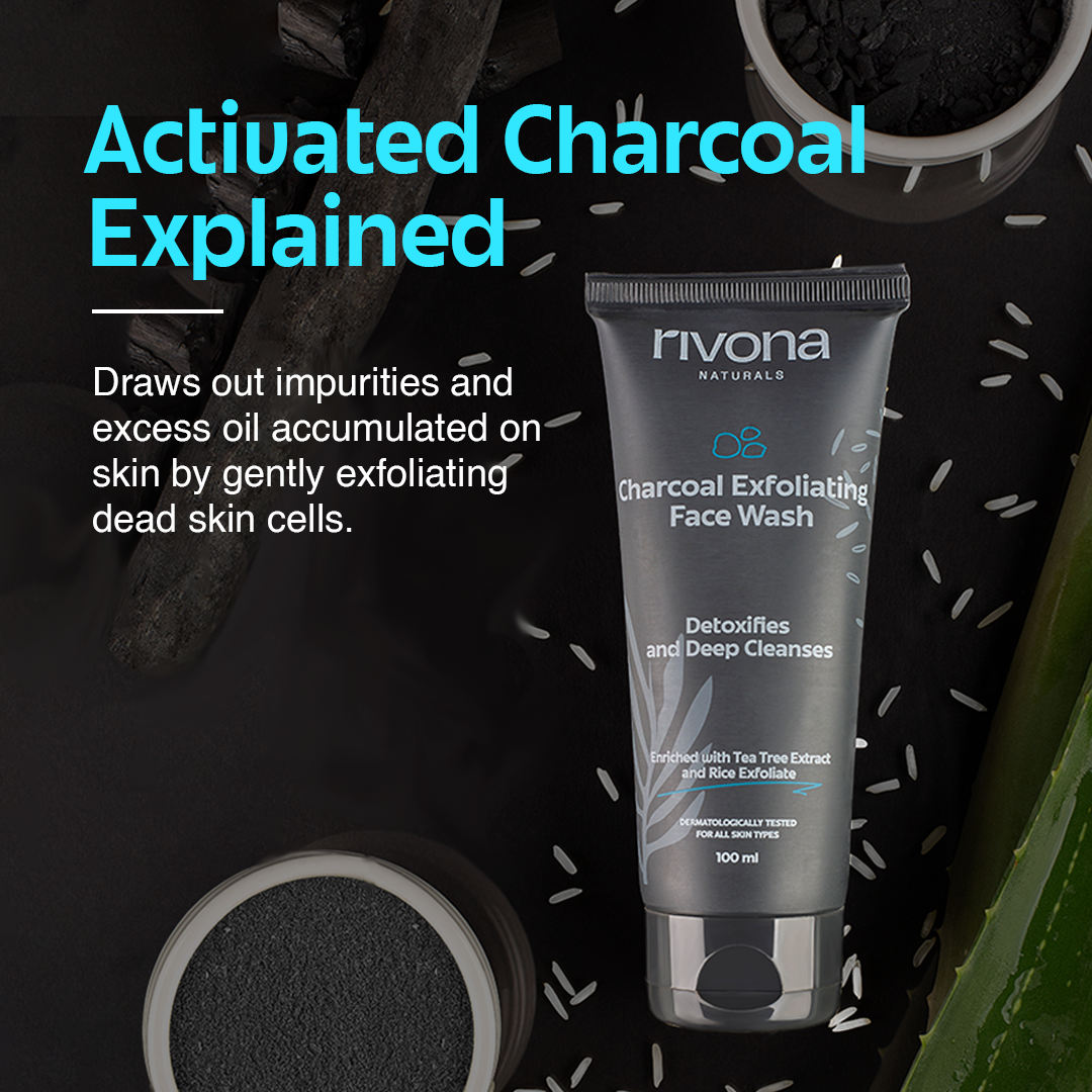 Rivona Charcoal Face Wash with Rice Scrub for Deep Pore Cleansing 100gm