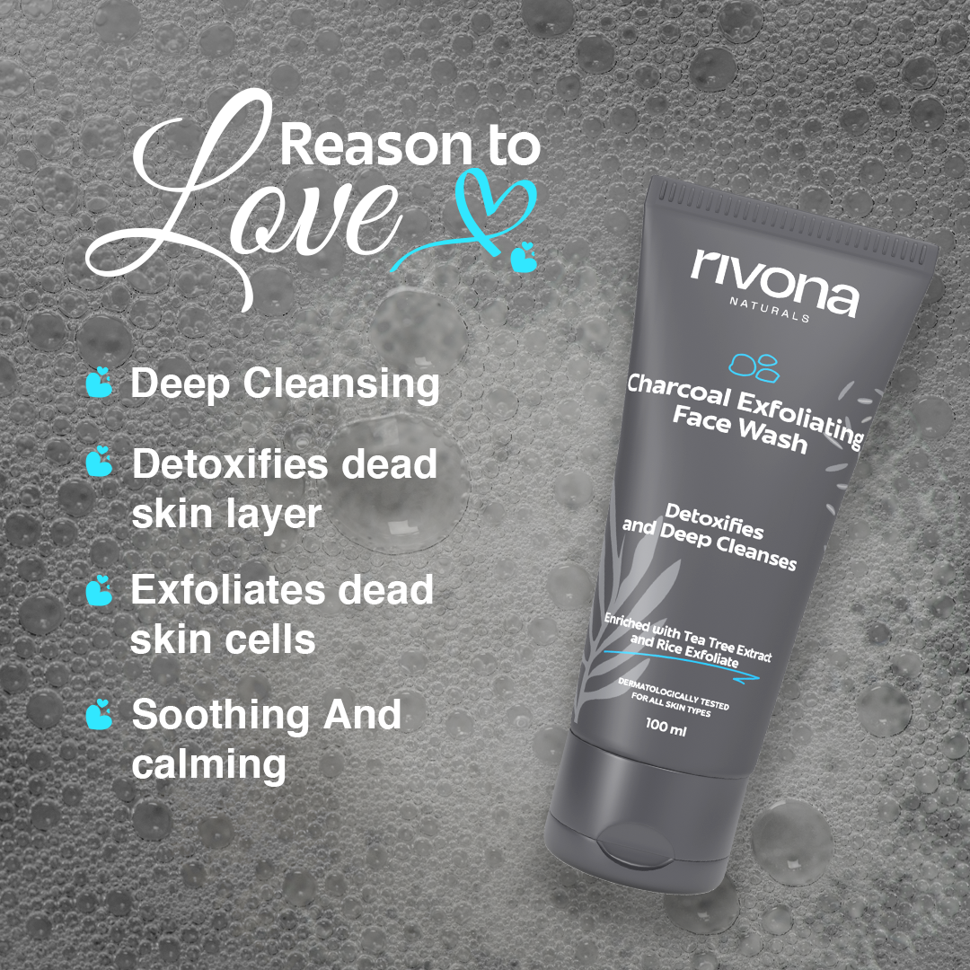 Rivona Charcoal Face Wash with Rice Scrub for Deep Pore Cleansing 100gm