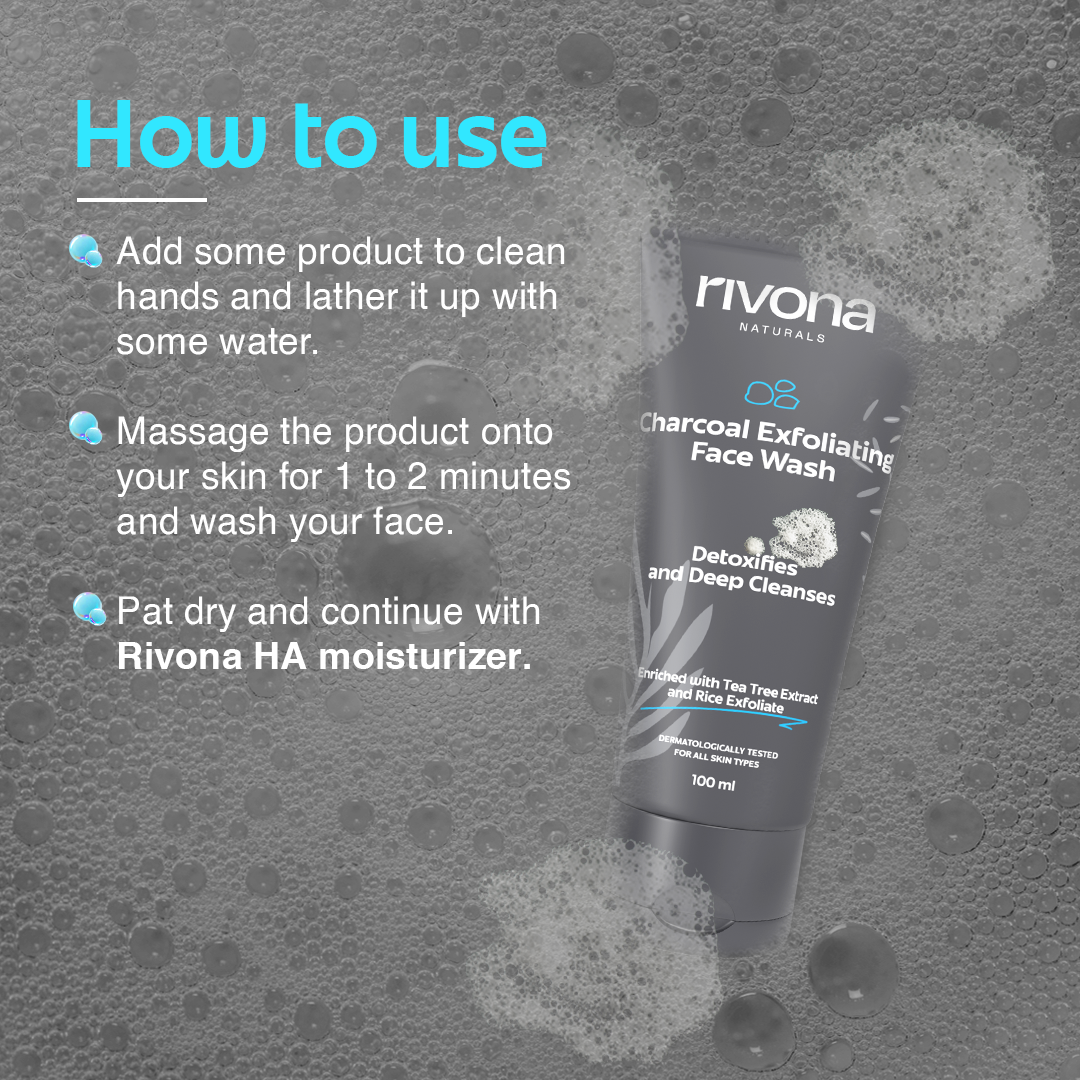 Rivona Charcoal Face Wash with Rice Scrub for Deep Pore Cleansing 100gm