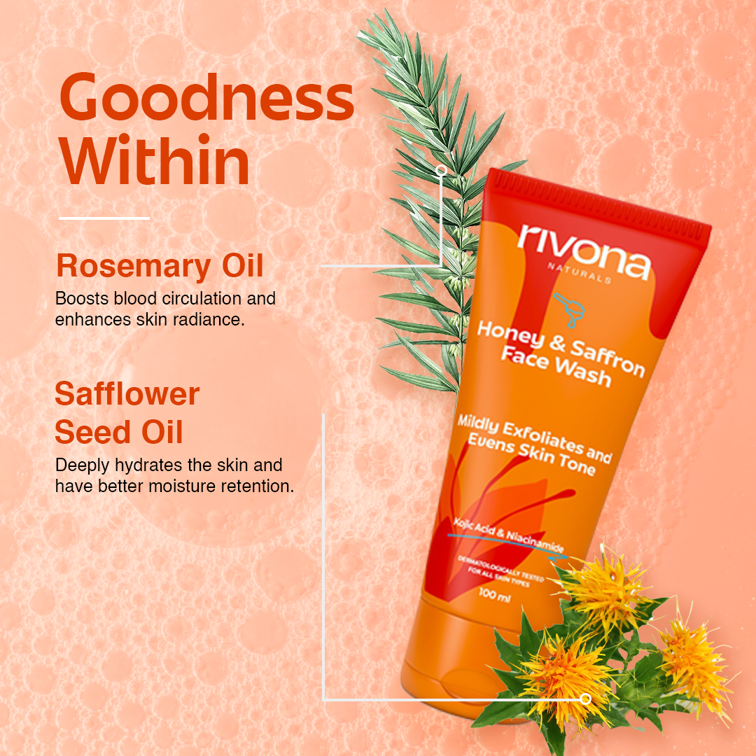 Rivona Honey & Saffron Face Wash with Niacinamide & Kojic Acid for De-pigmentation - 100ml