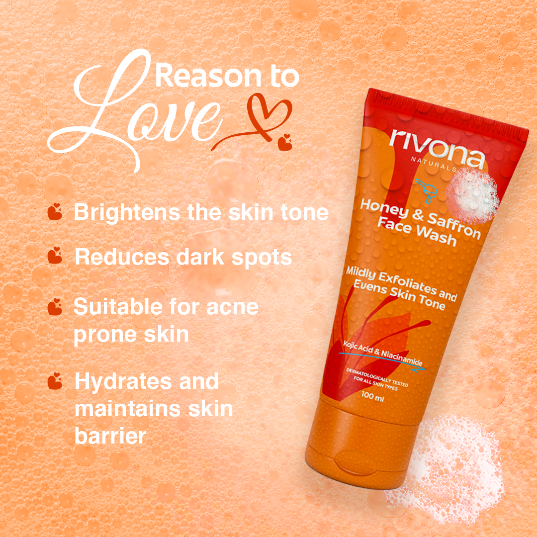 Rivona Honey & Saffron Face Wash with Niacinamide & Kojic Acid for De-pigmentation - 100ml