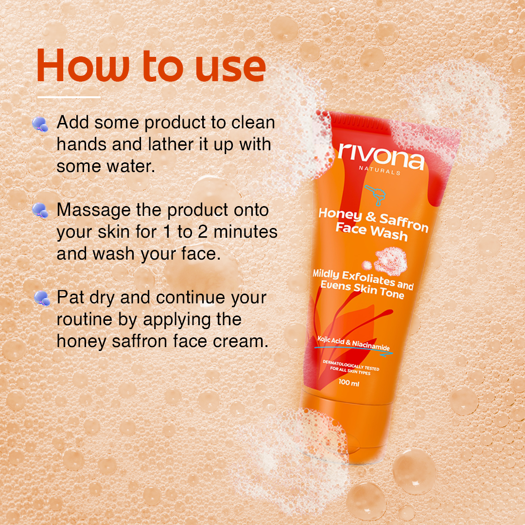 Rivona Honey & Saffron Face Wash with Niacinamide & Kojic Acid for De-pigmentation - 100ml