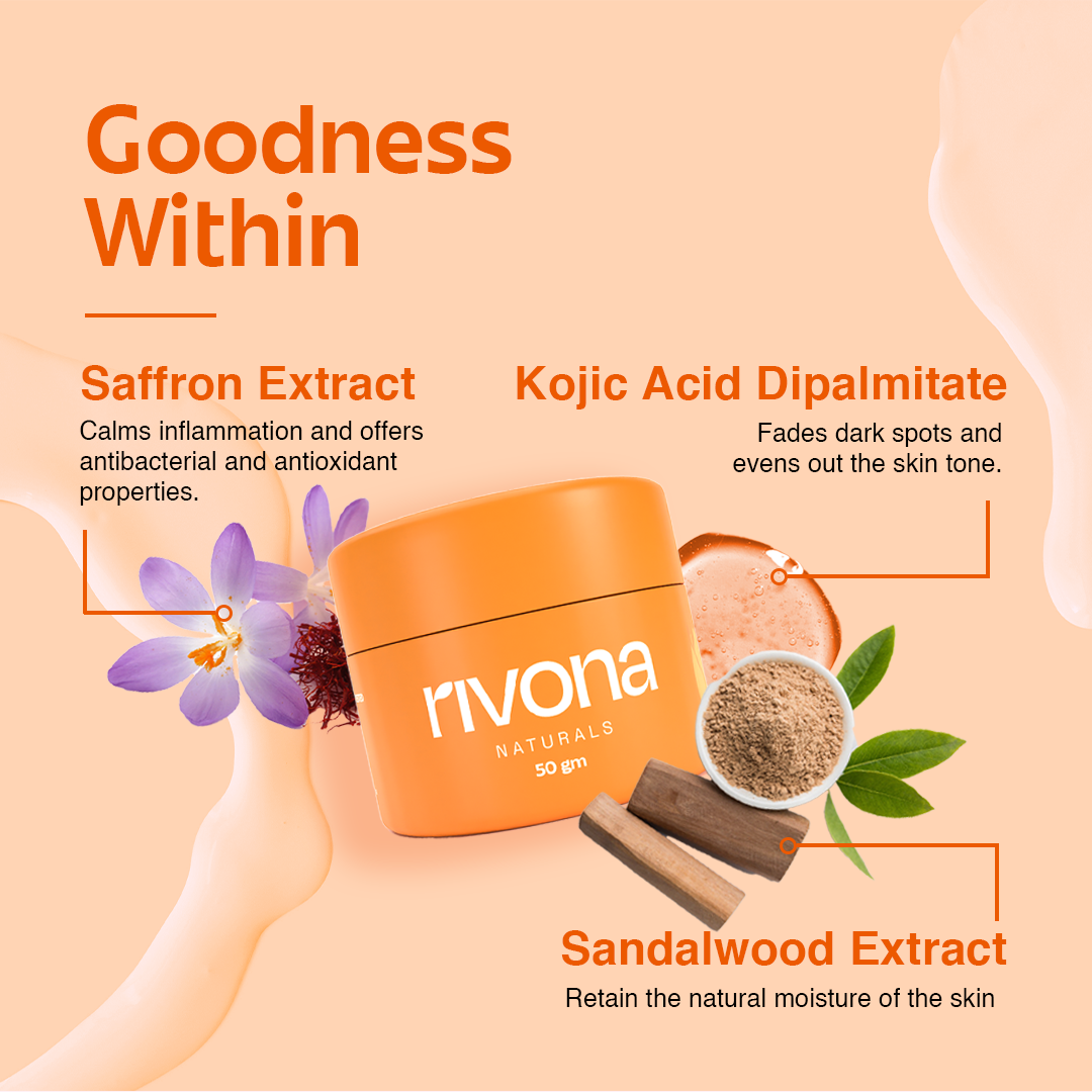 Rivona Honey & Saffron Face Cream with Kojic Acid for Even Skin tone - 50GM
