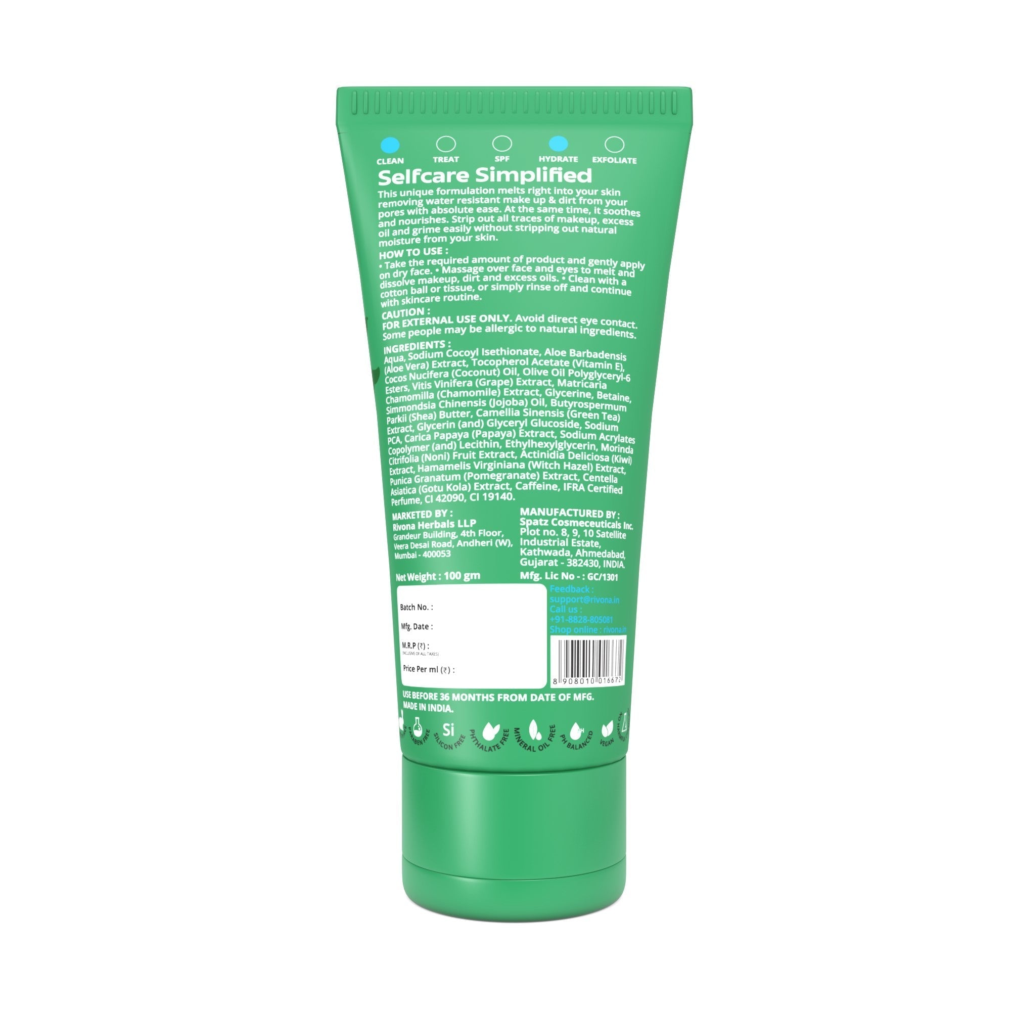 Rivona Makeup Cleansing Butter - Removes SPF and Waterproof Makeup - 100gm