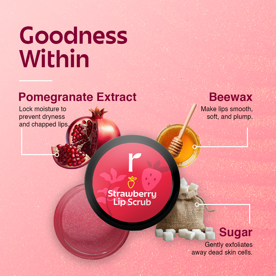 Rivona Strawberry Lip Scrub with Niacinamide for Depigmentation and dry lips 8gm