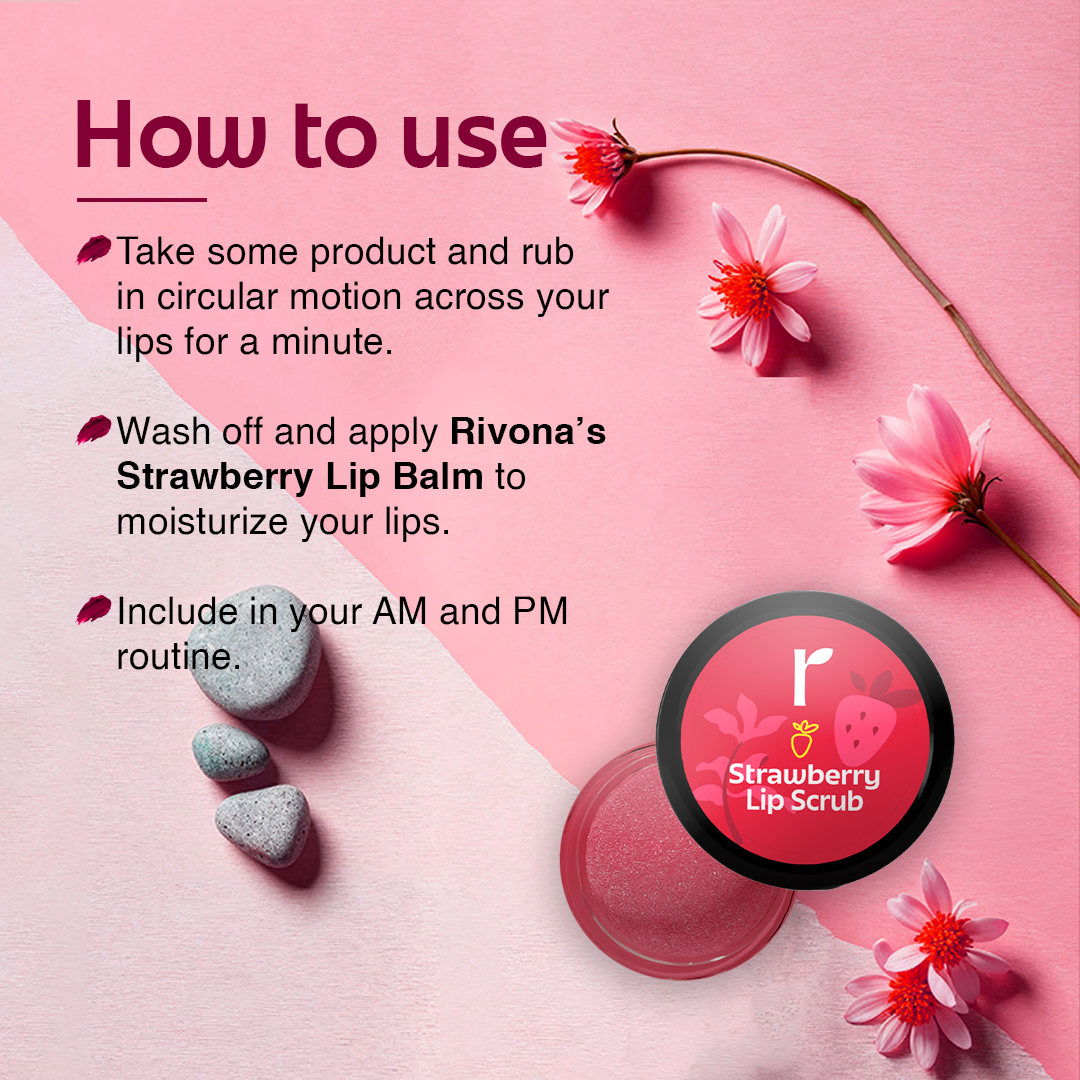 Rivona Strawberry Lip Scrub with Niacinamide for Depigmentation and dry lips 8gm
