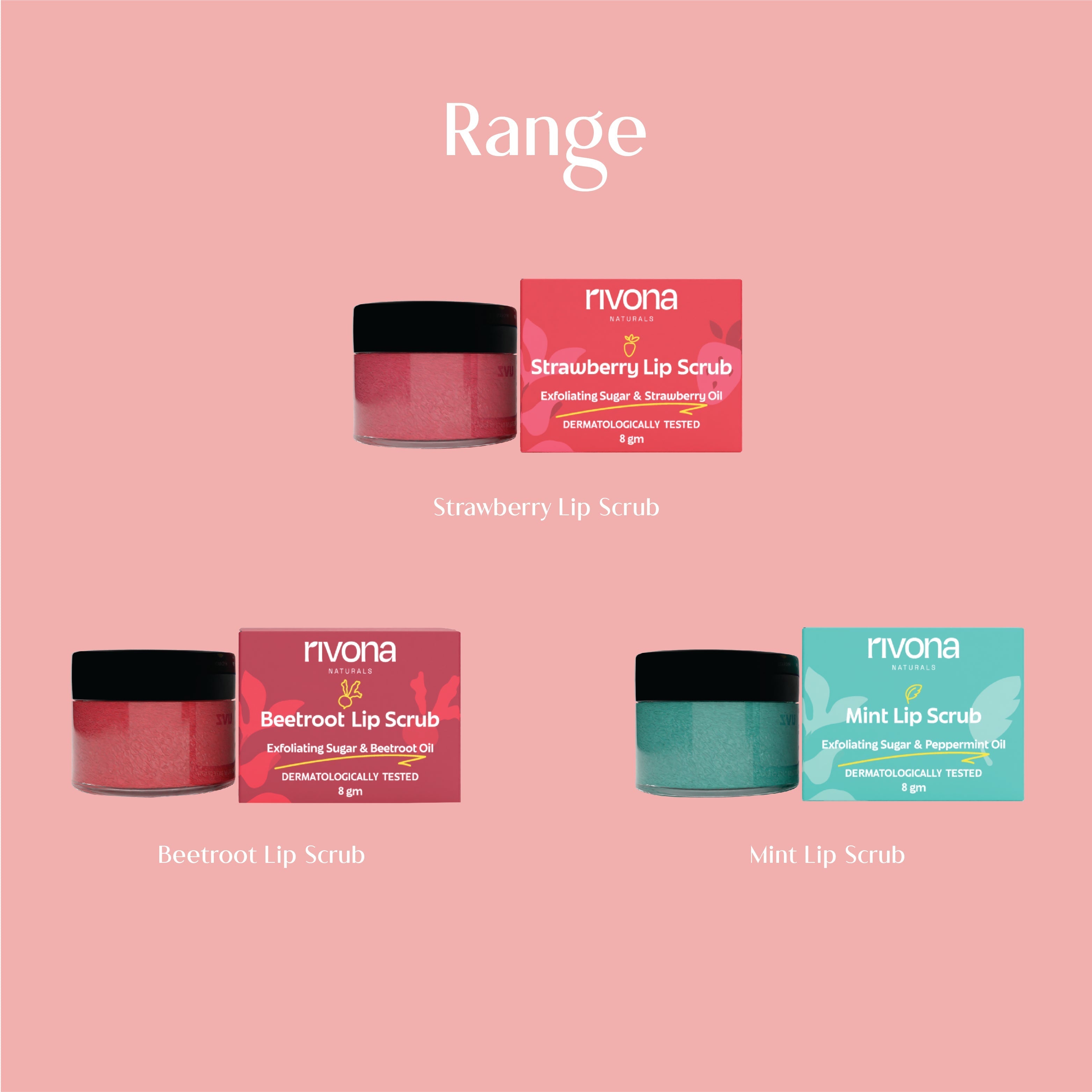 Rivona Strawberry Lip Scrub with Niacinamide for Depigmentation and dry lips 8gm