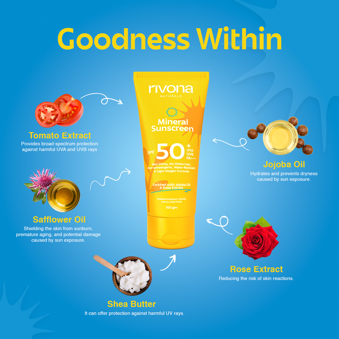 Rivona Mineral Sunscreen SPF 50+ UVA UVB PA+++ No White Cast - 100gm