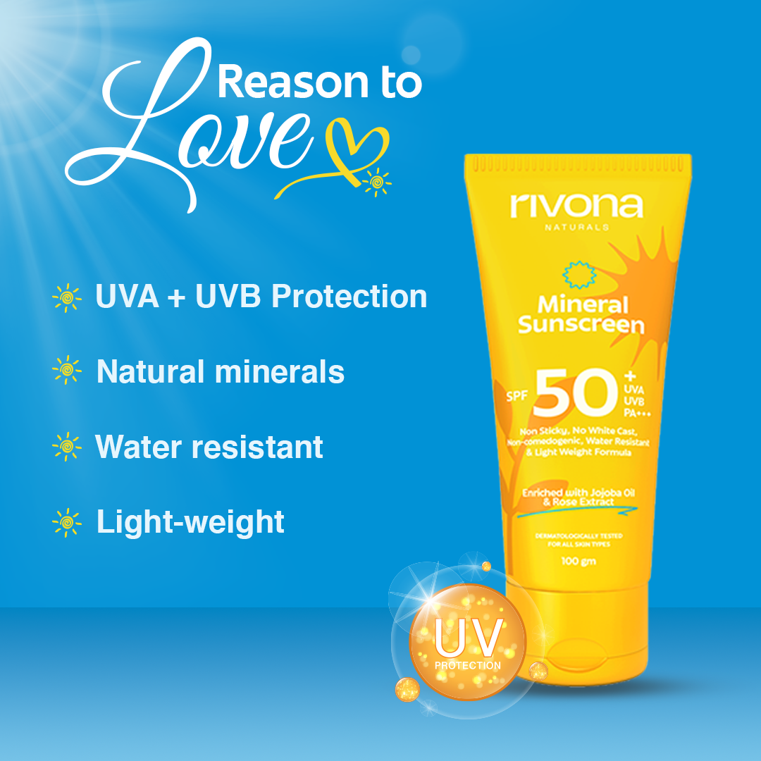 Rivona Mineral Sunscreen SPF 50+ UVA UVB PA+++ No White Cast - 100gm