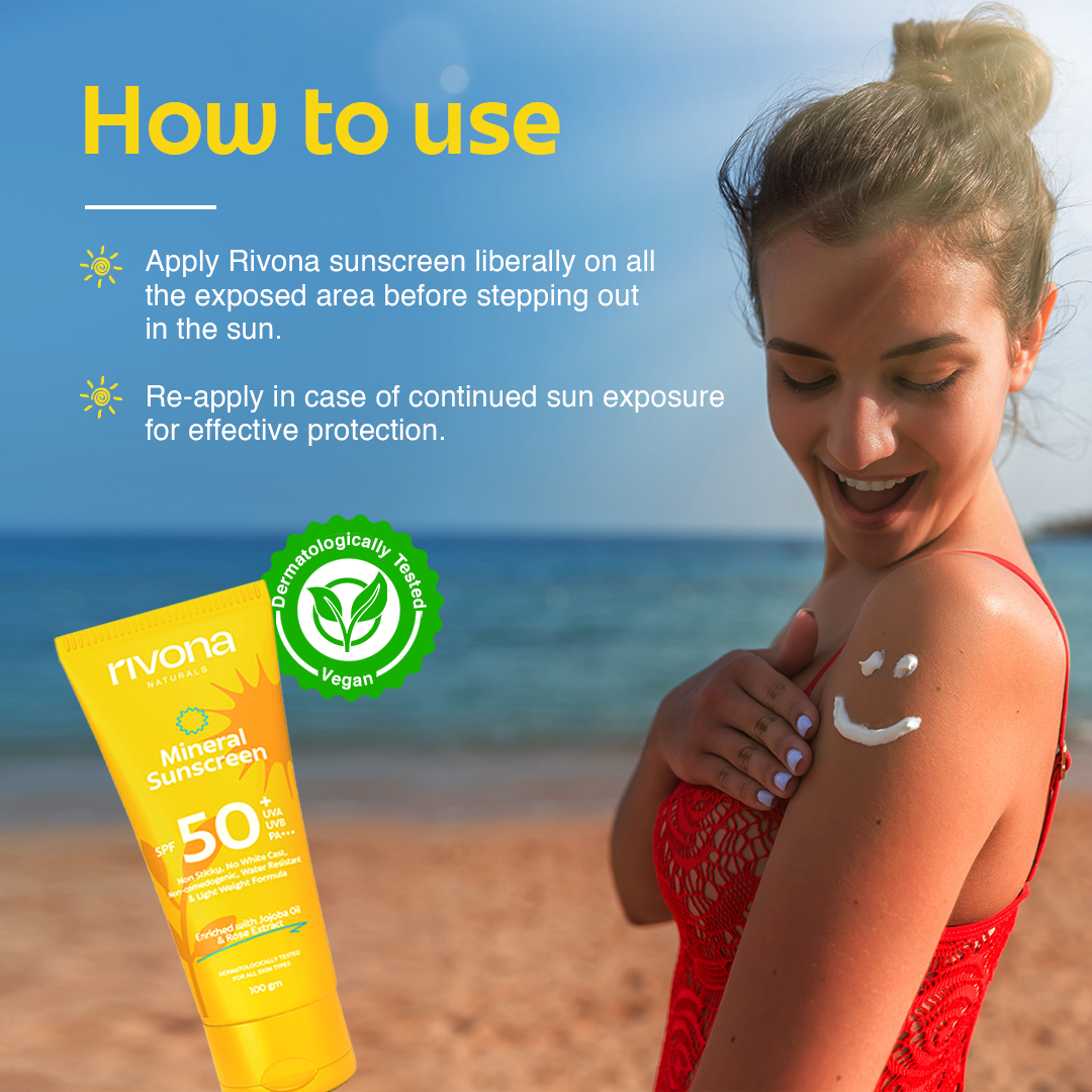 Rivona Mineral Sunscreen SPF 50+ UVA UVB PA+++ No White Cast - 100gm