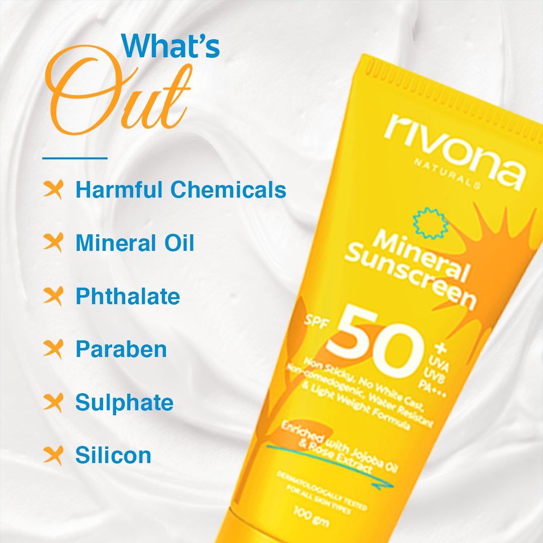 Rivona Mineral Sunscreen SPF 50+ UVA UVB PA+++ No White Cast - 100gm