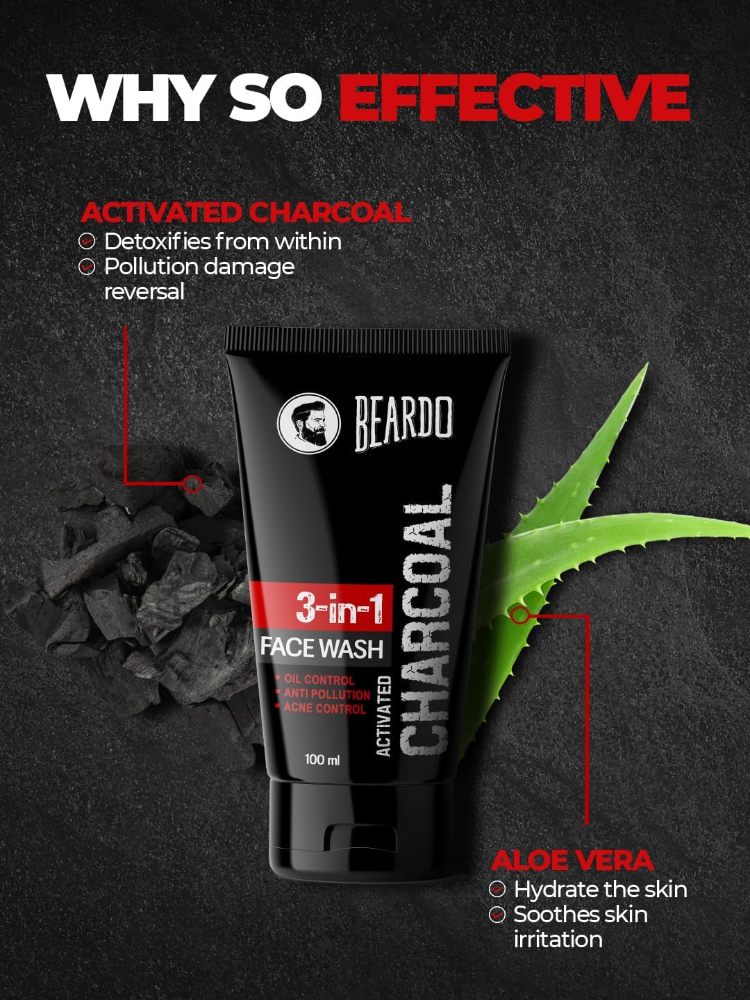 Beardo Activated Charcoal 3in1 Face Wash For Men 100 ml Beardo