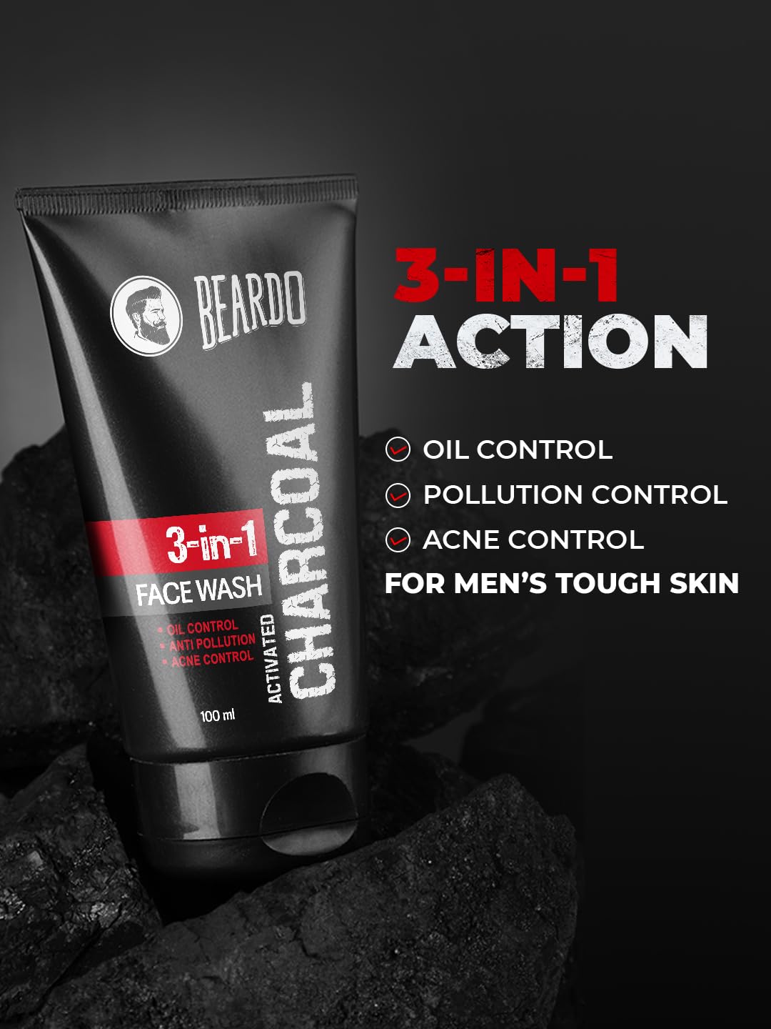 Beardo Activated Charcoal 3in1 Face Wash For Men 100 ml Beardo