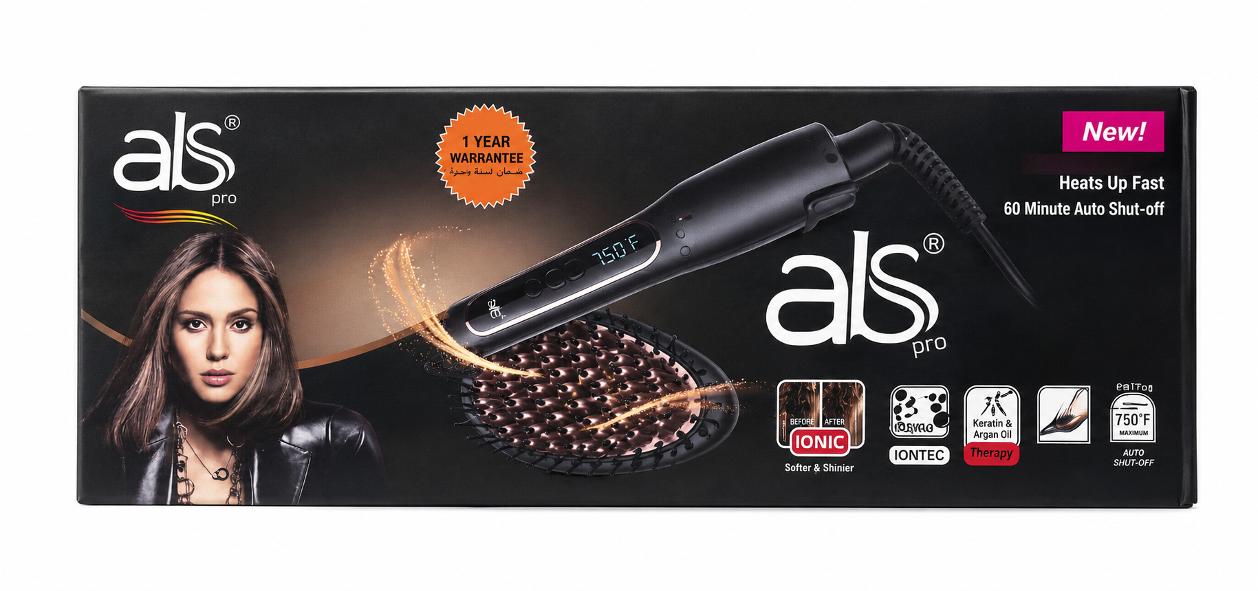 ABS Pro Ionic Hair Straightening Brush BR-1030I – Ceramic Coating, Nano Silver Technology, 750°F ABS PRO