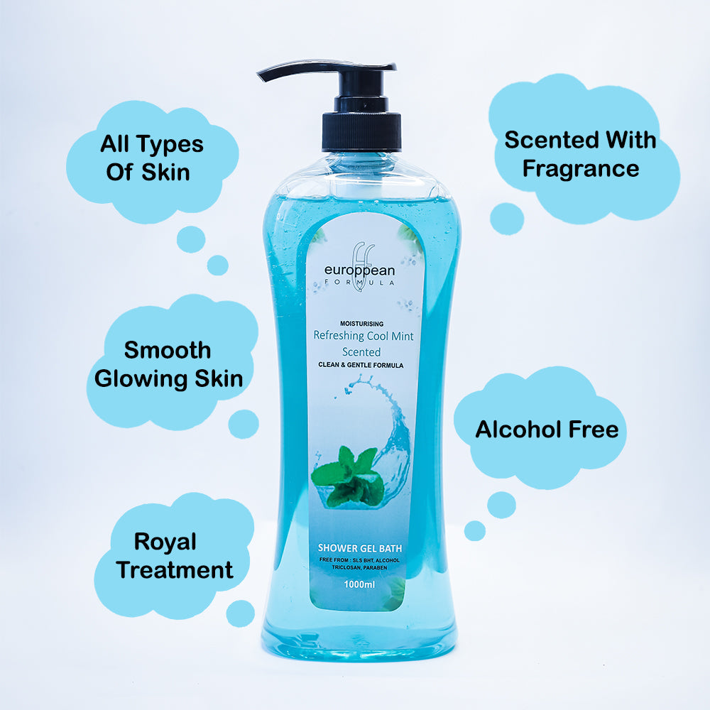 EUROPEAN FORMULA Moisturising Refreshing Cool Mint Scented Shower Gel Bath 1000 ml European Formula