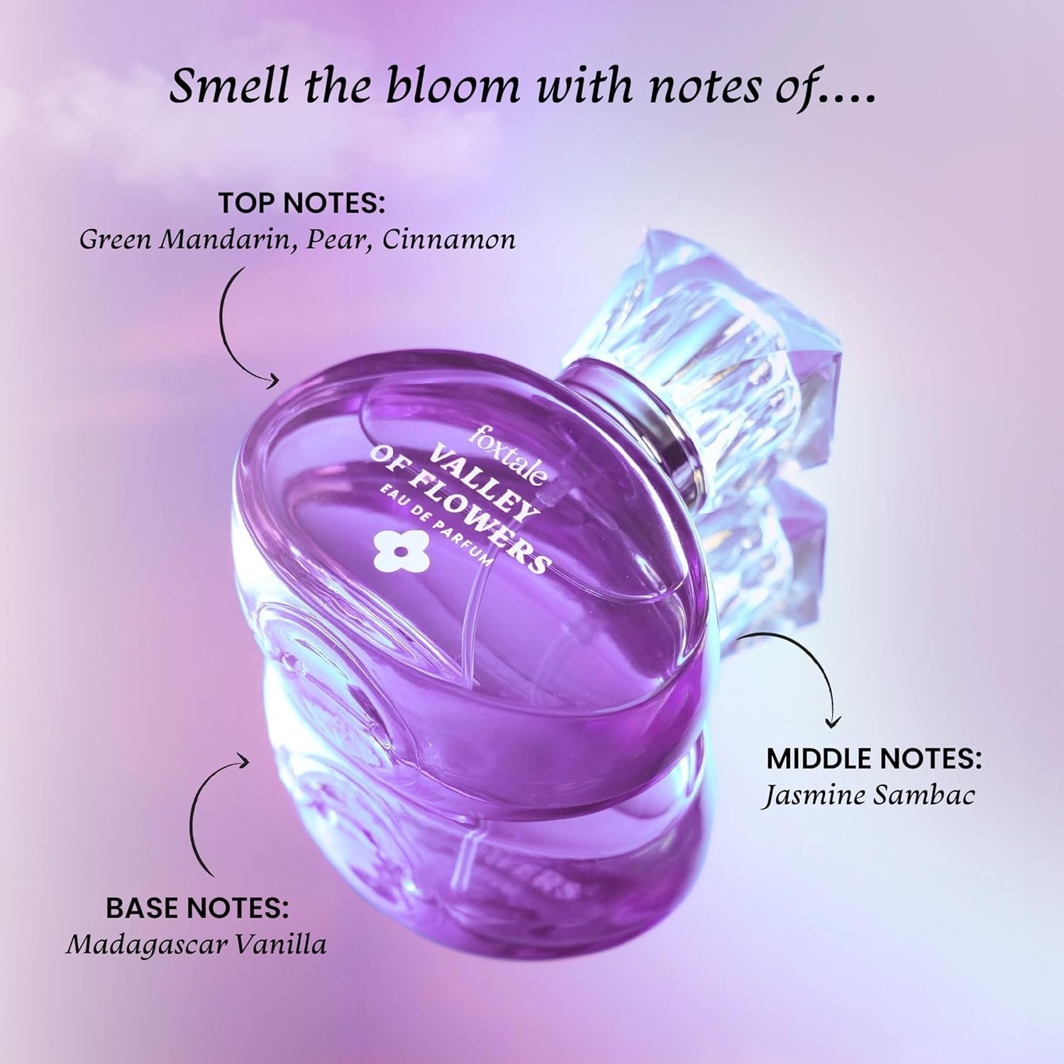 Foxtale Valley of Flowers Eau De Parfum 50 ML  | Long Lasting Floral Perfume | With Notes of Jasmine Sambac, Green Mandarin & Madagascar Vanilla | Luxury Perfume