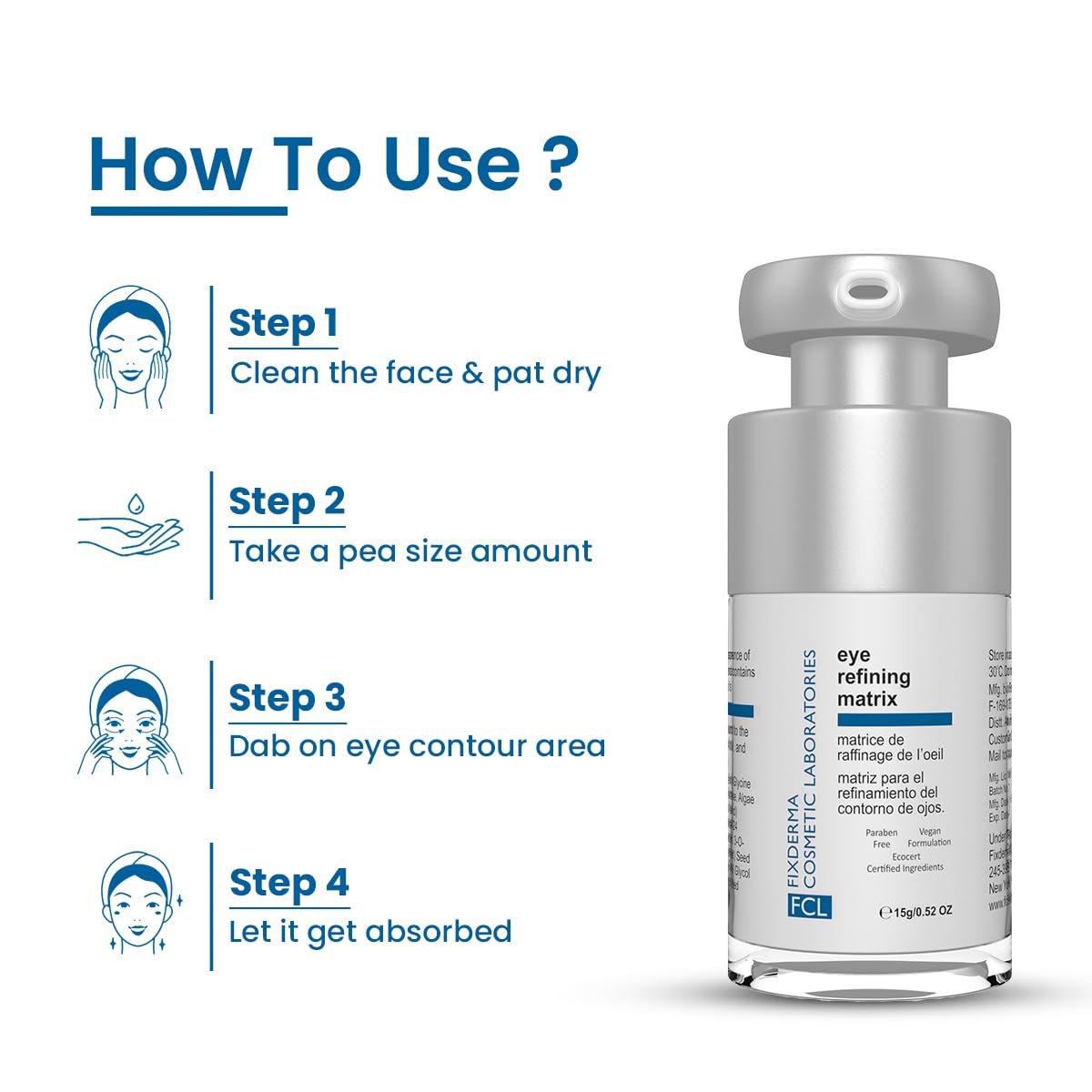 FIXDERMA COSMETIC LABORATORIES Fcl Eye Refining Matrix Under Eye Cream For Dark Circles, Puffiness & Fine Lines With Vitamin C & Hyaluronic Acid|Eye Serum For Dark Circles|Women & Men Skin Care-15G Fixderma