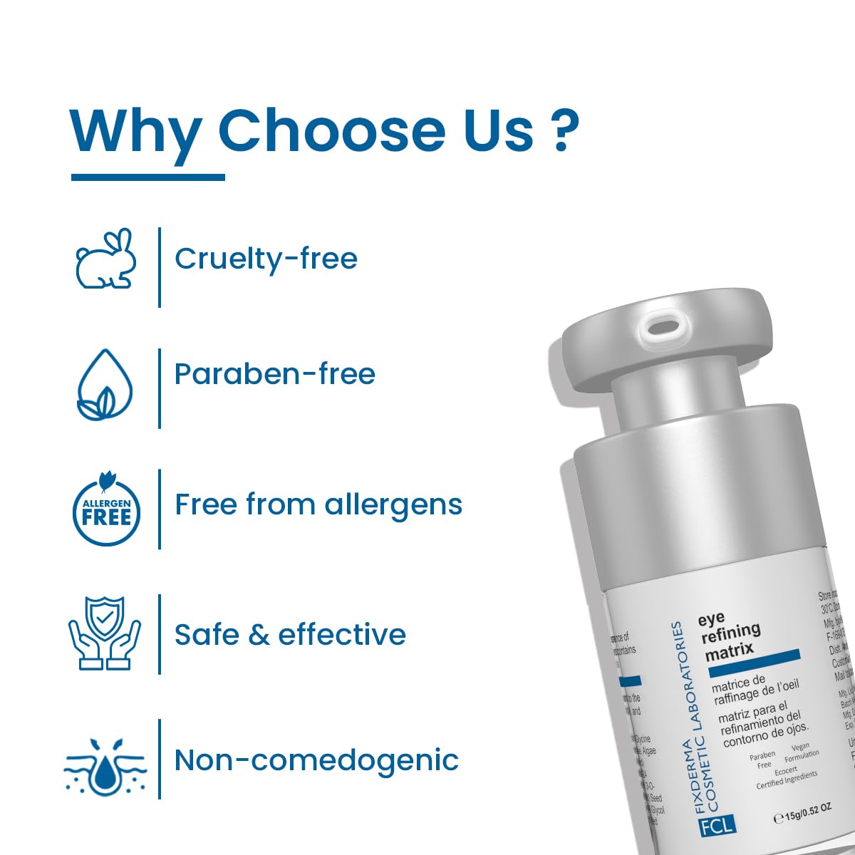 FIXDERMA COSMETIC LABORATORIES Fcl Eye Refining Matrix Under Eye Cream For Dark Circles, Puffiness & Fine Lines With Vitamin C & Hyaluronic Acid|Eye Serum For Dark Circles|Women & Men Skin Care-15G Fixderma