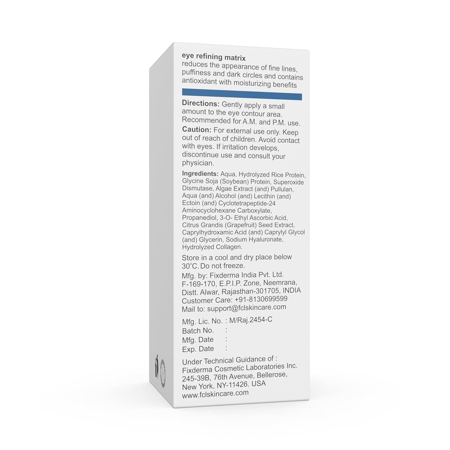 FIXDERMA COSMETIC LABORATORIES Fcl Eye Refining Matrix Under Eye Cream For Dark Circles, Puffiness & Fine Lines With Vitamin C & Hyaluronic Acid|Eye Serum For Dark Circles|Women & Men Skin Care-15G Fixderma