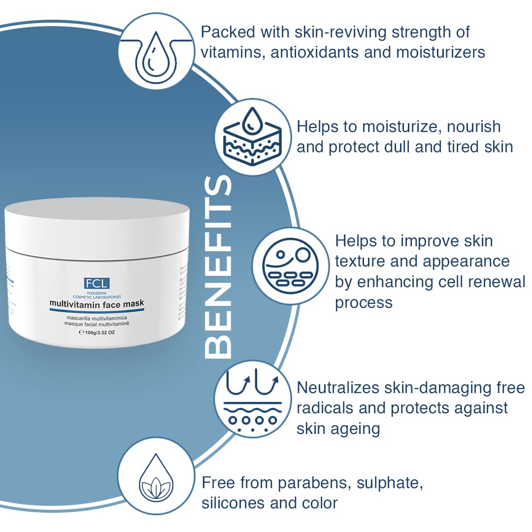 FIXDERMA COSMETIC LABORATORIES Multivitamin Face Mask Enriched With Vitamins|Improves Skin Texture&Dullness|Nourishing Face Mask|Youthful Glowing Skin|Paraben&Sulphate Free-100Gm Fixderma