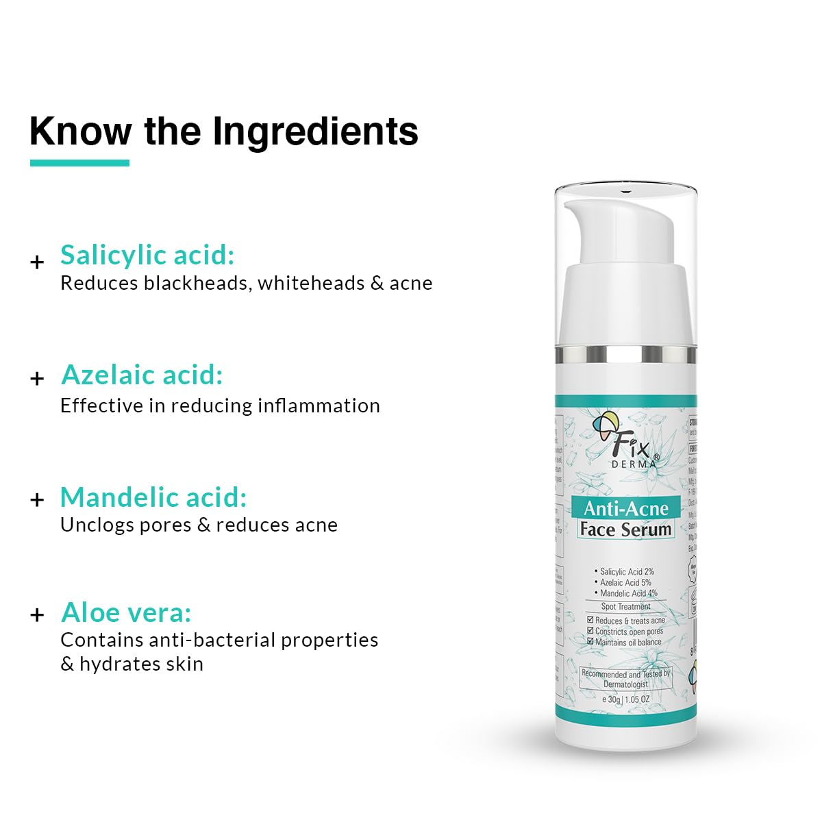 Fixderma 2% Salicylic Acid Serum for Anti Acne & Spot Treatment with 5% Azelaic Acid & 4% Mandelic Acid | Anti Acne Face Serum | Face Serum for Men & Women | Face Serum for Oily Skin - 30g Fixderma