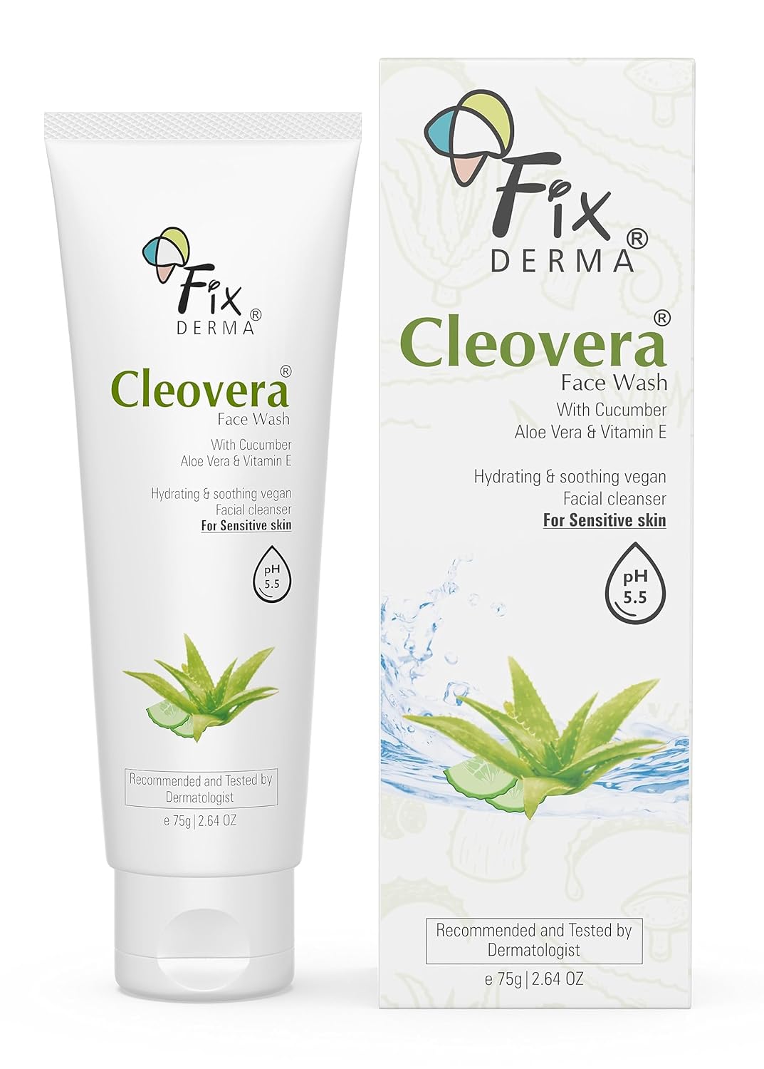Fixderma Cleovera, Aloe Vera Face Wash with Vitamin E | Aloe Vera Gel for Face | Face Wash & Face Cleanser | Face Wash for Dry Skin (All Type Skin) | Face Wash for Women & Men - 75g Fixderma