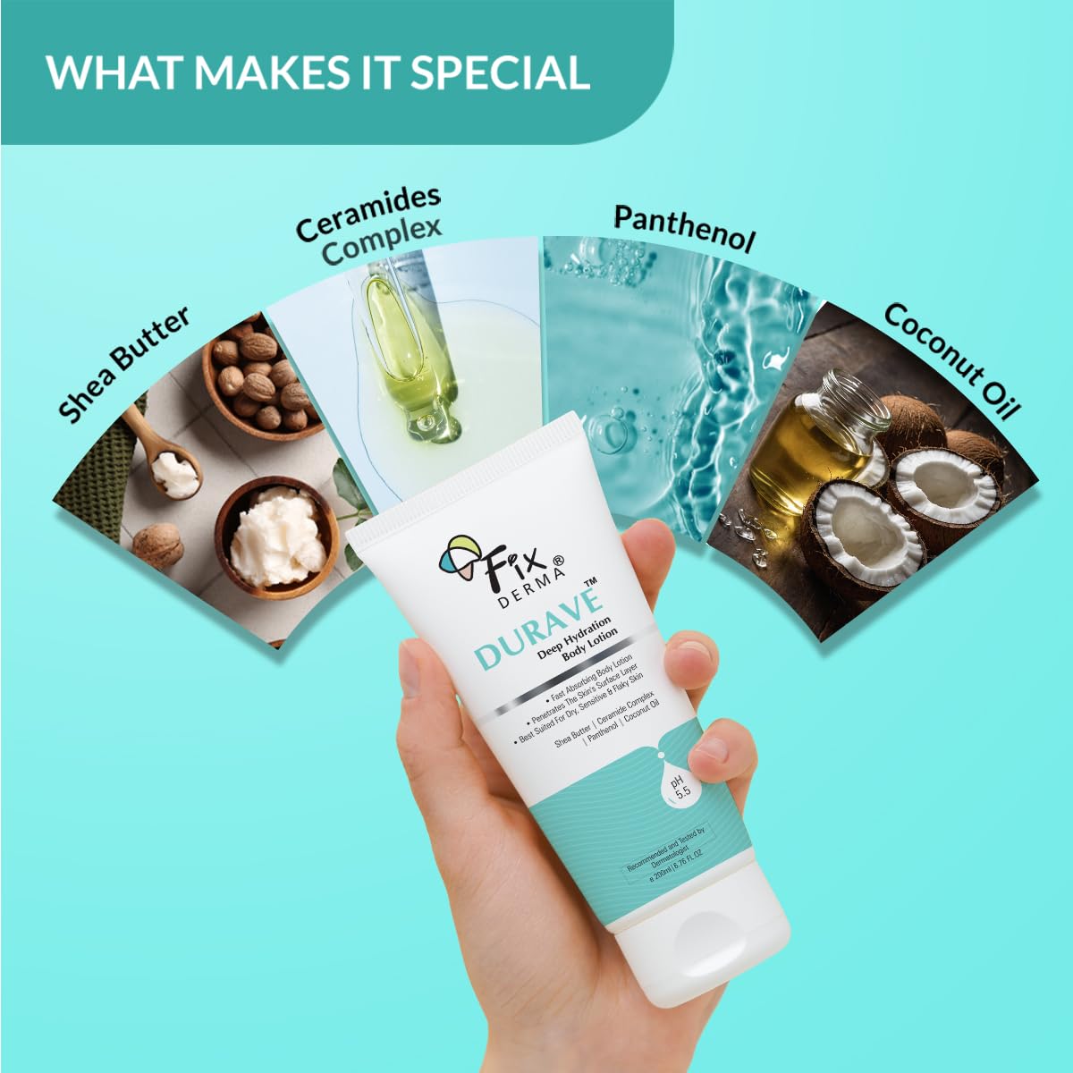 Fixderma Durave Deep Hydrating Body Lotion with Ceramide & Shea Butter | Moisturizer for Dry Skin | Body Lotion for Women & Men | Moisturizer for Body - 200 ml Fixderma