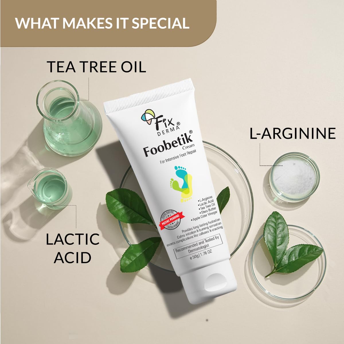 Fixderma Foobetik Cream, Foot cream, Foot Care For Diabetic, For Dry & Cracked Feet, Moisturizes & Soothes Feet, Heel Repair, For Calloused, or Chapped Skin, Paraben Free 50g Fixderma