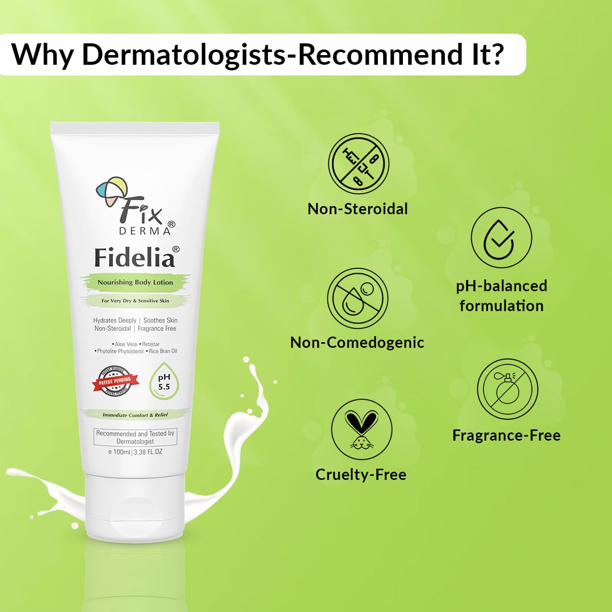 Fixderma Fidelia Nourishing Body Lotion | Moisturizer for face & Body | Body lotion for Women & Men | Body Lotion for Sensitive & Very dry skin with Rice Brain Oil & Aloe vera - 100Ml Fixderma