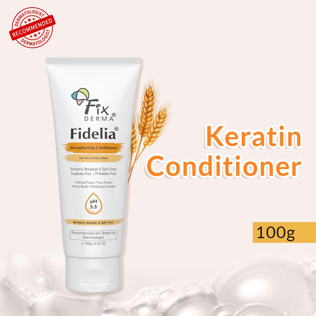 Fixderma Fidelia Strengthening Conditioner with Shea Butter & Wheat Protein for Frizzy & Dry Hair | Conditioner for Women & Men | Hair Conditioner - 100gm Fixderma