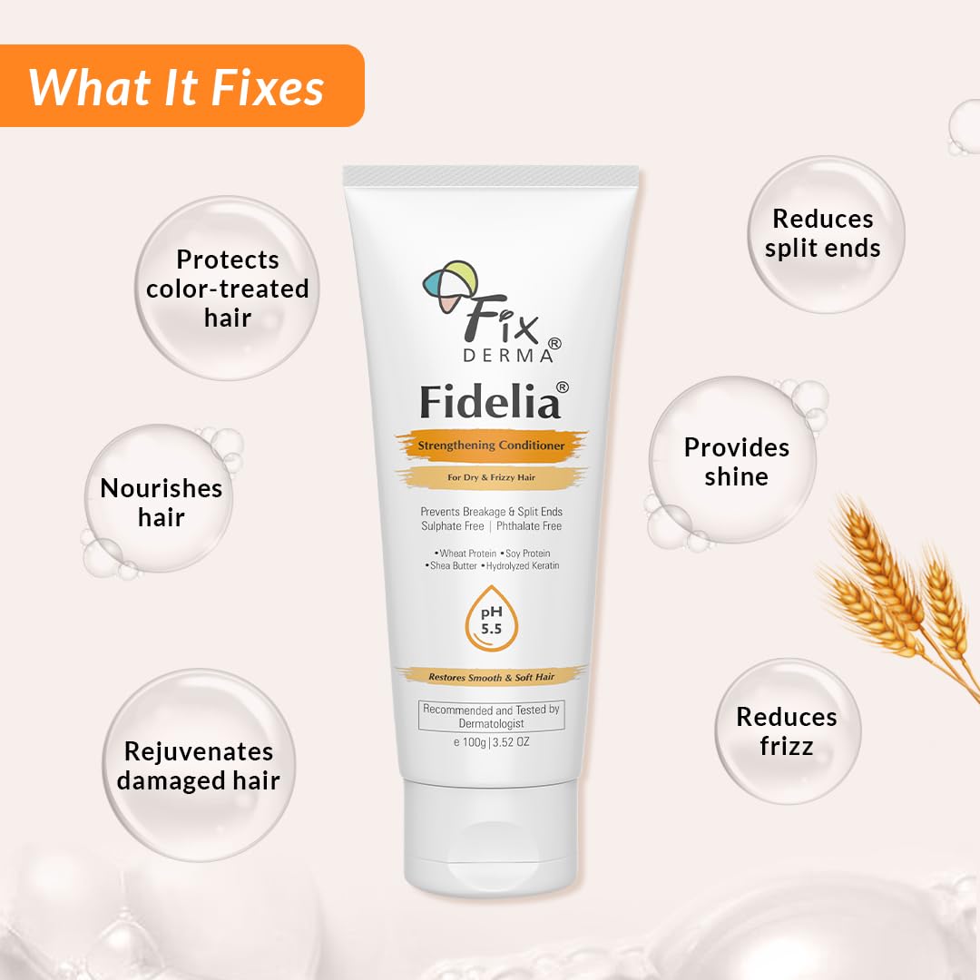 Fixderma Fidelia Strengthening Conditioner with Shea Butter & Wheat Protein for Frizzy & Dry Hair | Conditioner for Women & Men | Hair Conditioner - 100gm Fixderma