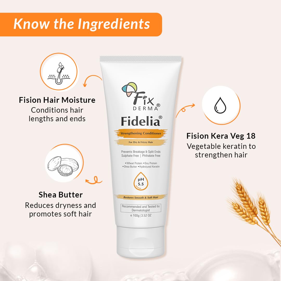 Fixderma Fidelia Strengthening Conditioner with Shea Butter & Wheat Protein for Frizzy & Dry Hair | Conditioner for Women & Men | Hair Conditioner - 100gm Fixderma