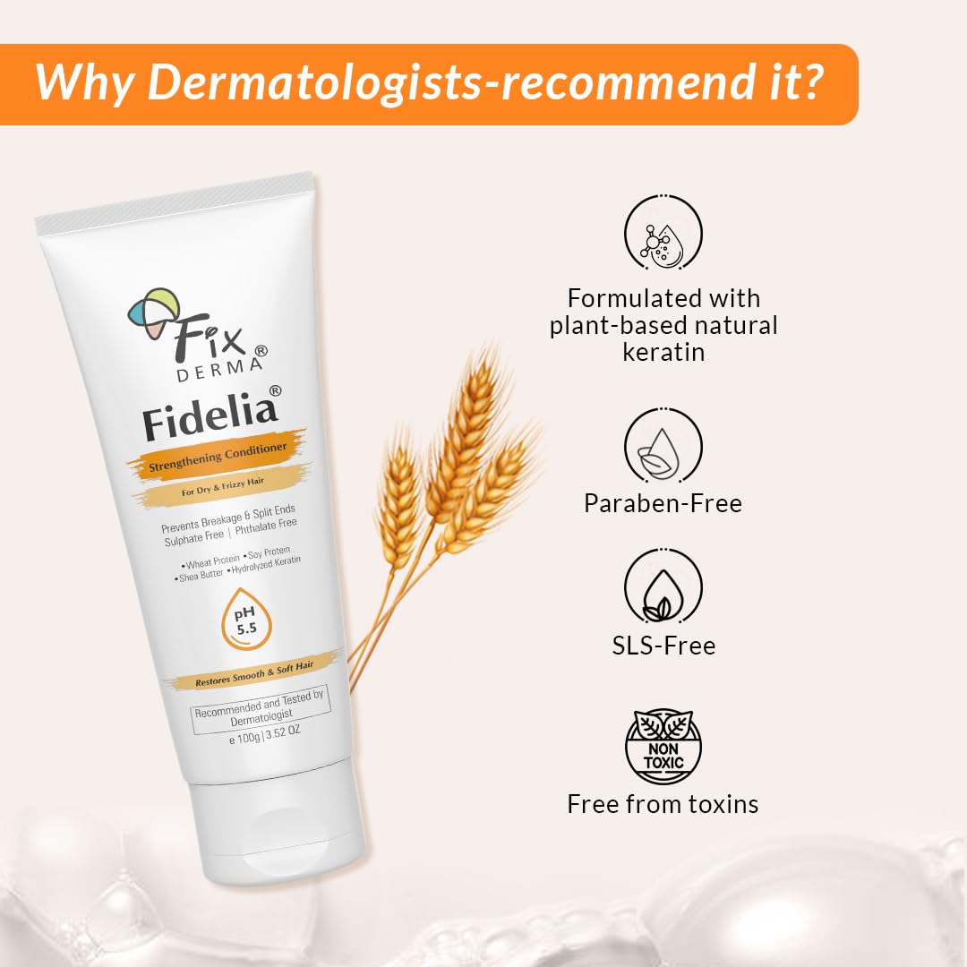 Fixderma Fidelia Strengthening Conditioner with Shea Butter & Wheat Protein for Frizzy & Dry Hair | Conditioner for Women & Men | Hair Conditioner - 100gm Fixderma