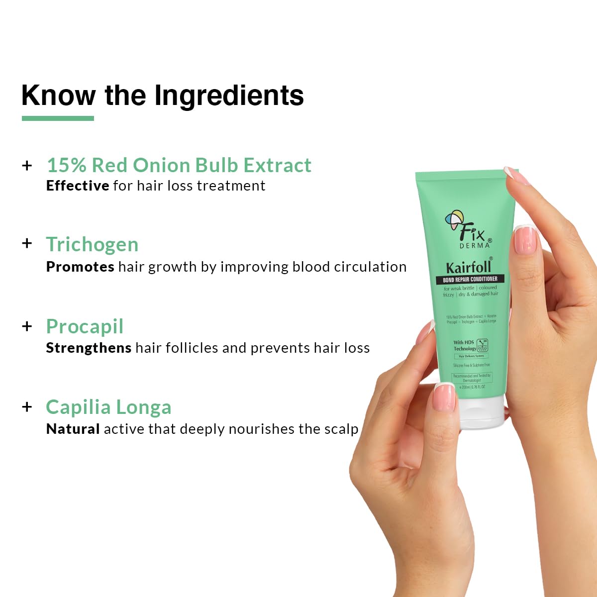 FIXDERMA Kairfoll 15% Red Onion Conditioner With Castor Oil For Hair Growth, Bond Repair Conditioner For Coloured Hair, Conditioner For Women, Conditioners For Dry & Frizzy Hair - 200 Millilitre Fixderma