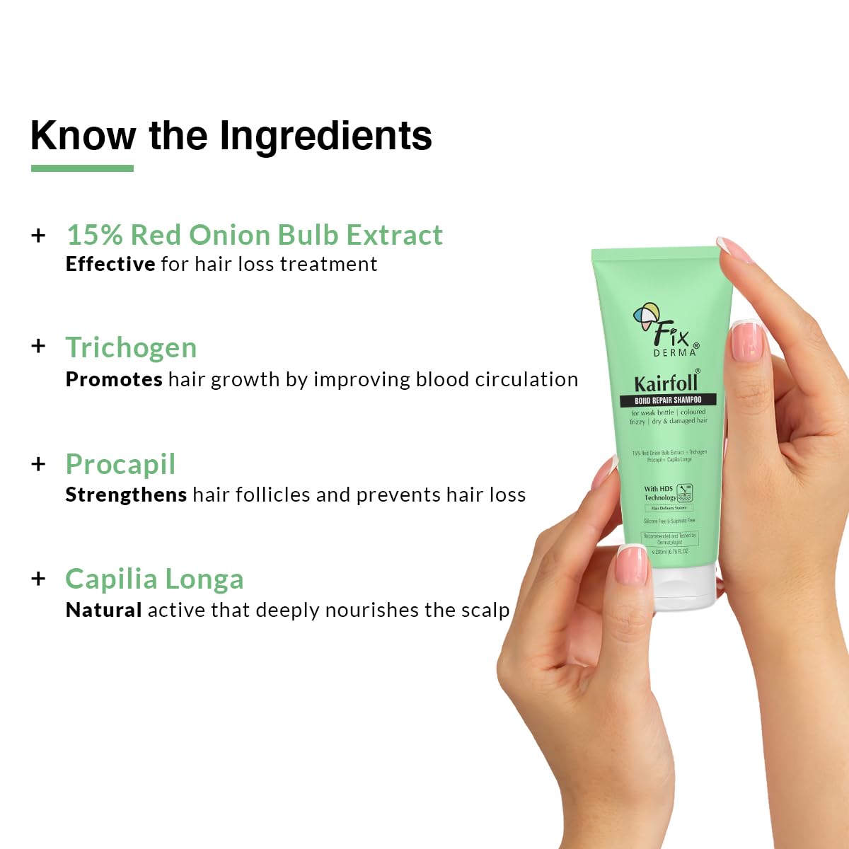 Fixderma Kairfoll 15% Red Onion Shampoo with Castor Oil for Hair Growth | Bond Repair Shampoo | Shampoo for Women | Shampoo for Dry and Frizzy Hair | Sulphate and Paraben free Shampoo - 200ml Fixderma